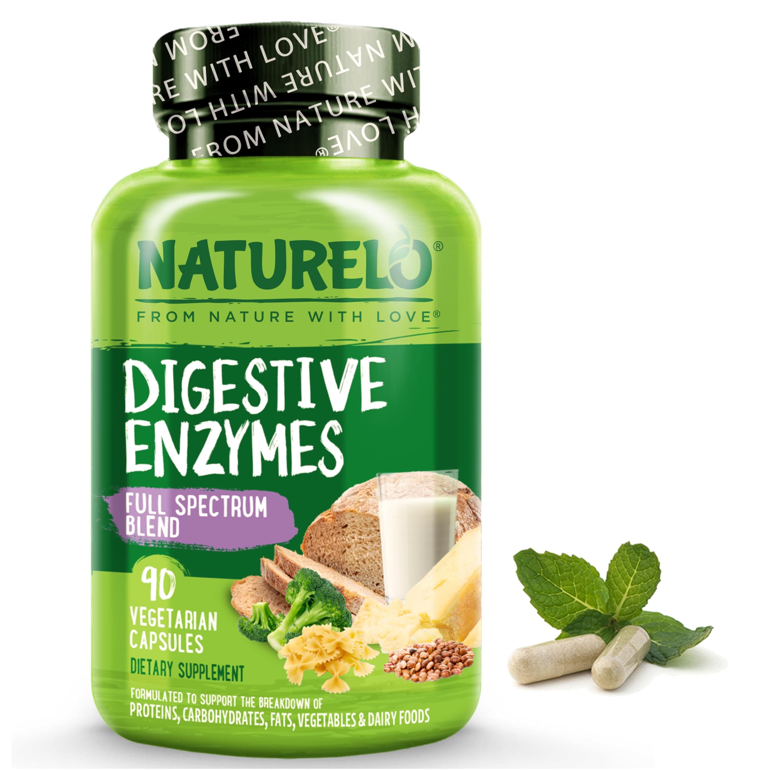 Digestive Enzymes Supplement - Full Spectrum Support with a Broad Blend of 15 Enzymes Plus Ginger - Supports Bloating Relief and Easy Digestion - 90 Vegan Capsules