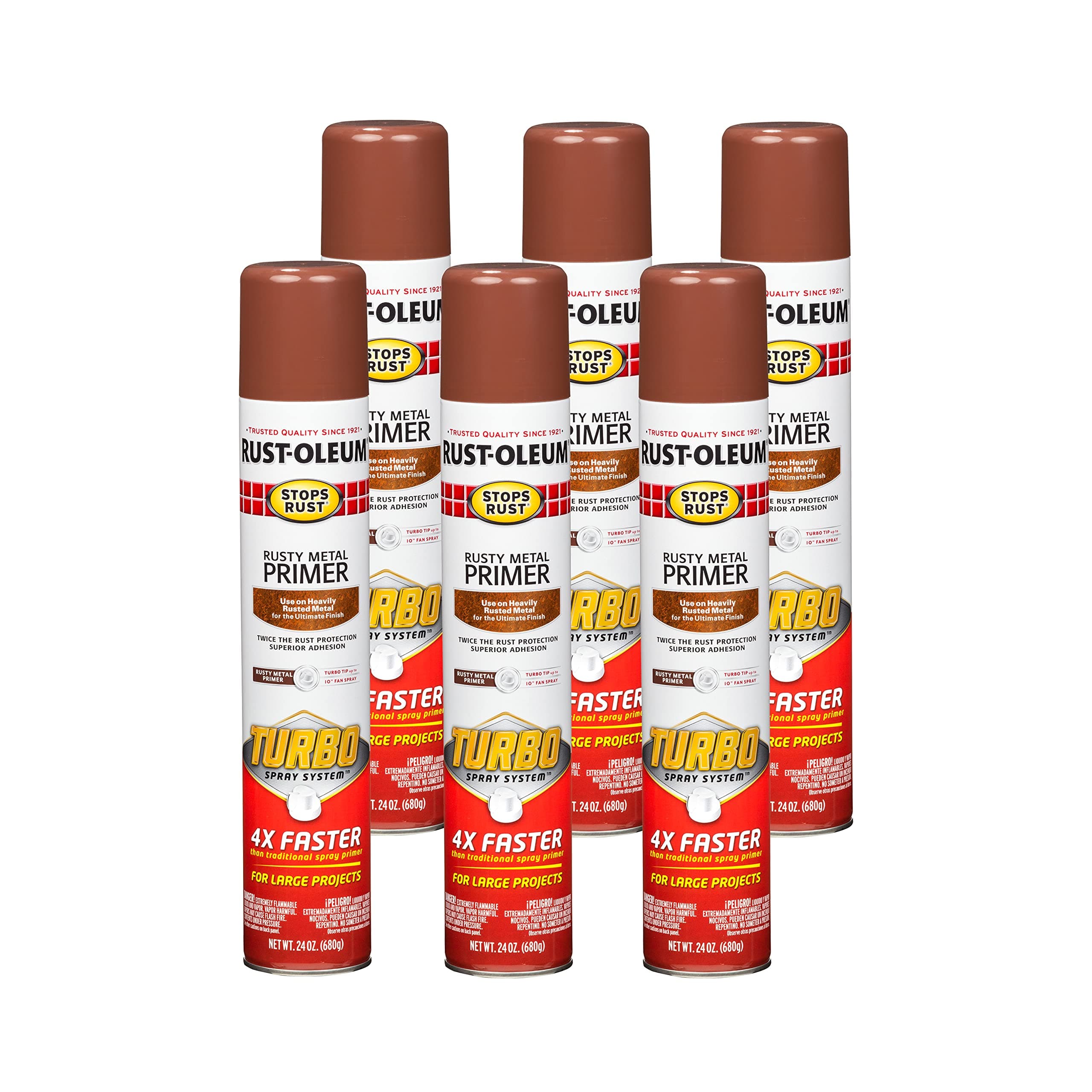 Rust-Oleum 353346-6PK Stops Rust Turbo Spray System Rusty Metal Primer Spray, 24 oz, 6 Pack