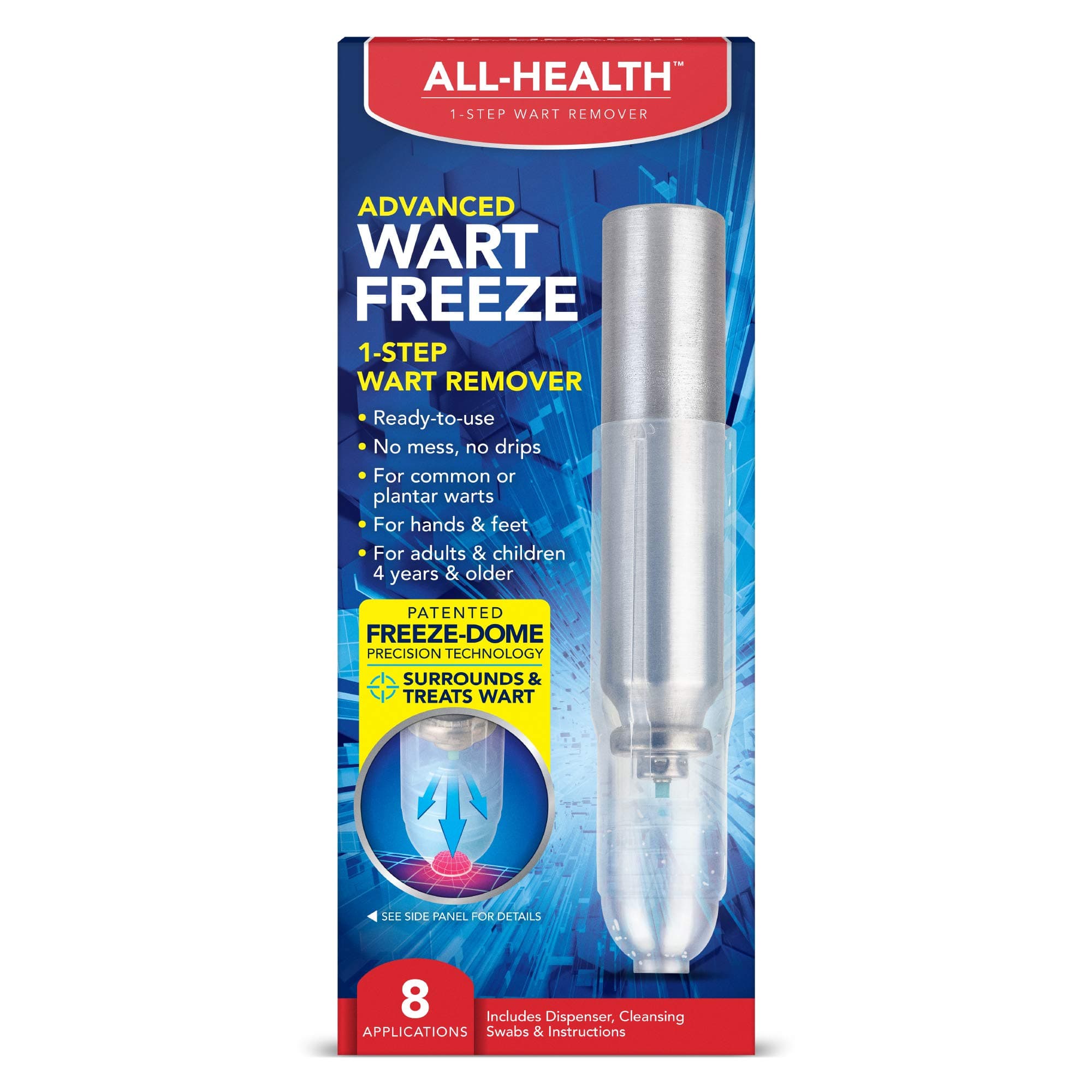 All Health Advanced Wart Freeze 1-Step Wart Remover, 8 Applications | Surrounds & Treats, Ready to Use, for Common and Plantar Warts on The Hands & Feet