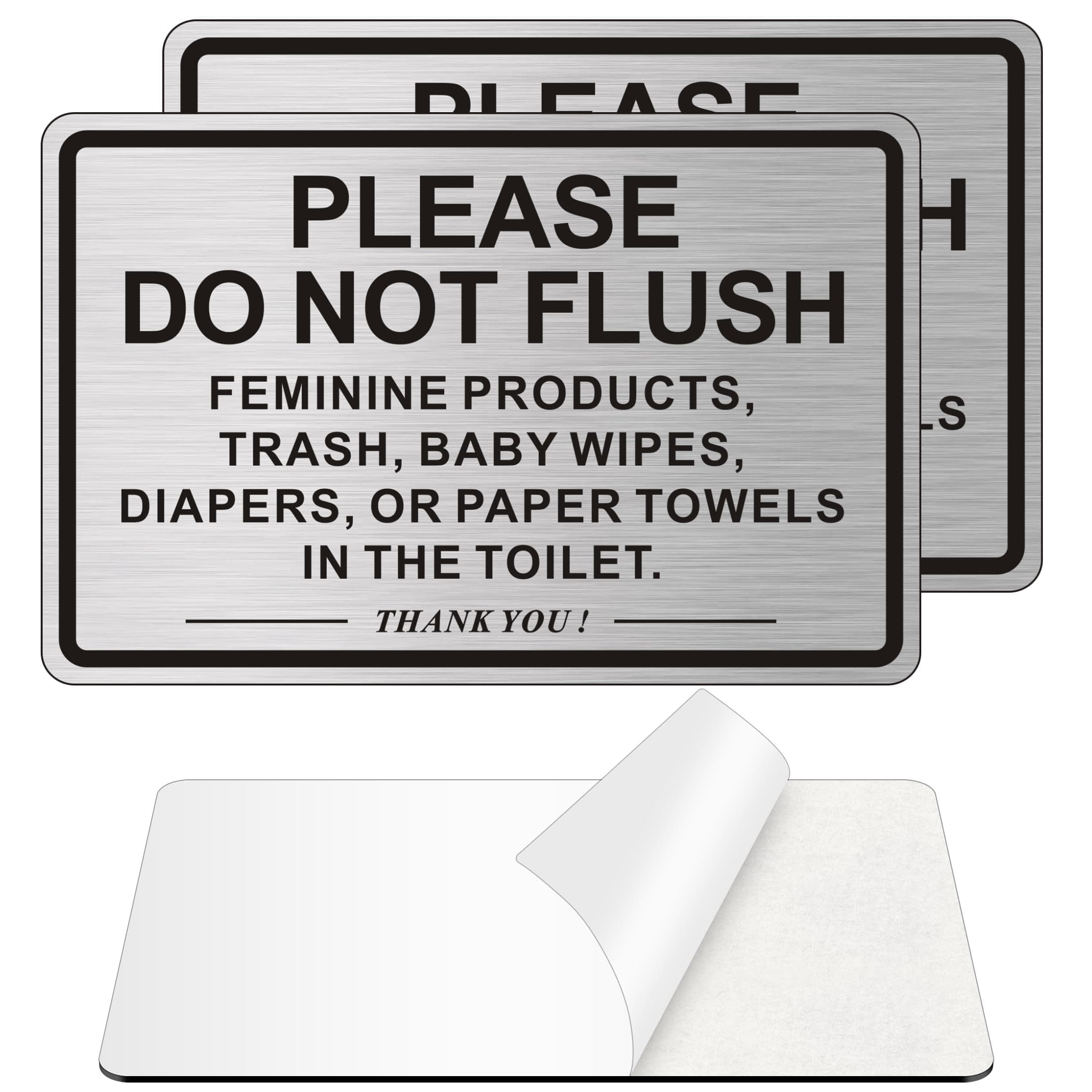 (2 PACK) Do Not Flush Sign for Bathroom, Self-adhesive Do Not Flush Anything Except Toilet Paper Sign, Aluminum Metal Signs for Business and Home (Brushed Aluminum/Black, 9 x 6 inches)