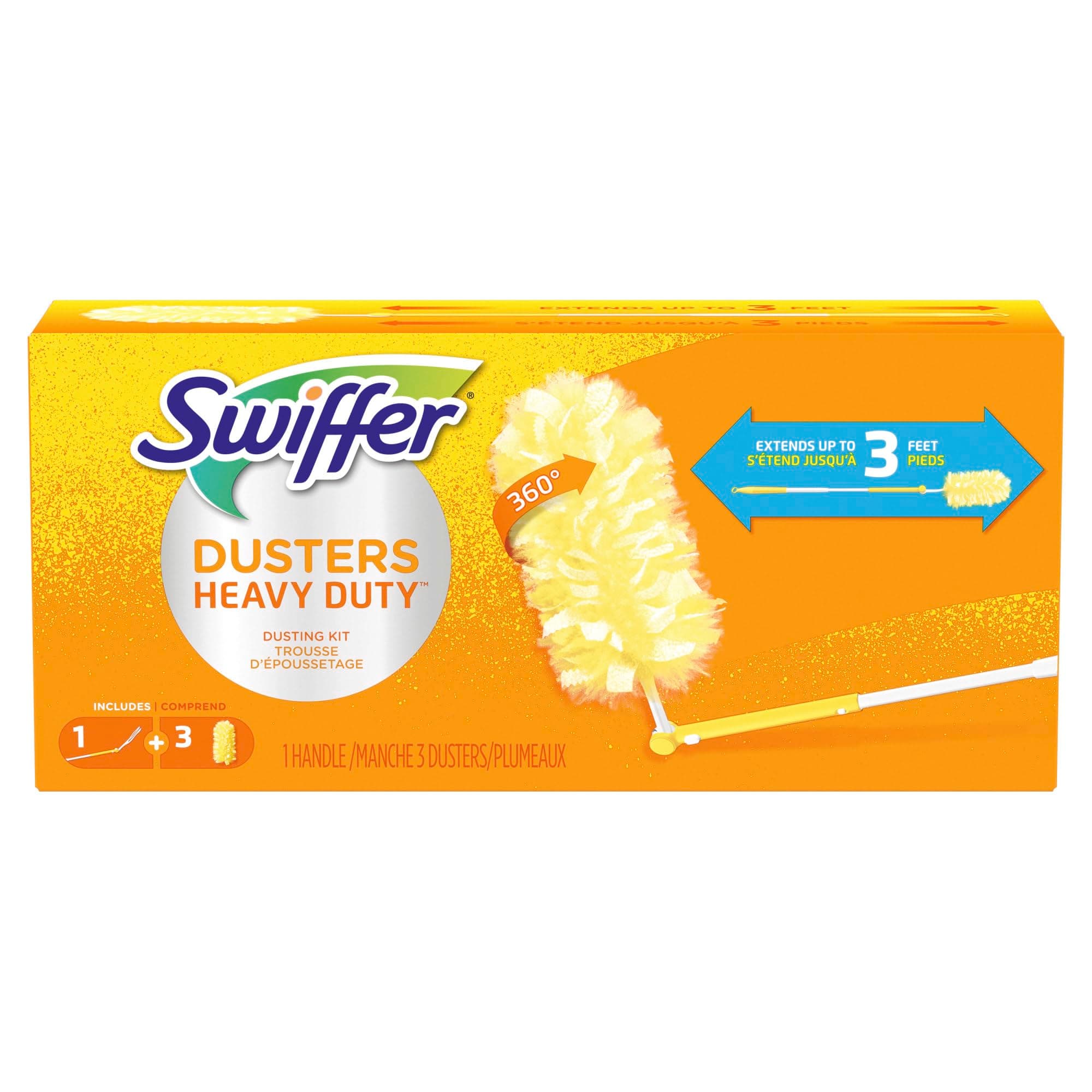 360 Dusters Extender Kit, 3 Unscented Dusters With Extendable handle (Packaging May Vary)