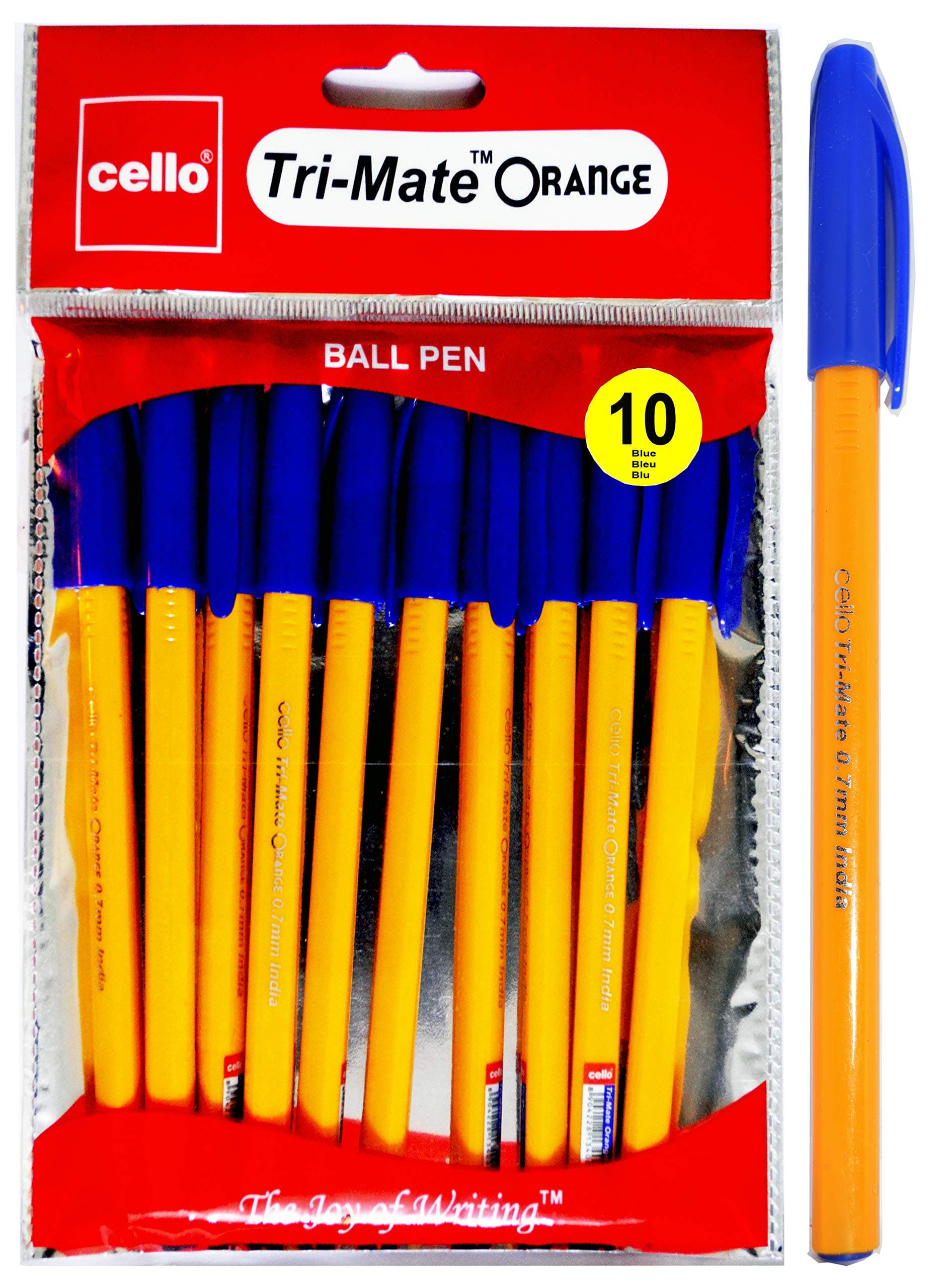 Tri-Mate Orange Ballpoint Pens Medium Point Biro (Blue, Pack of 10)