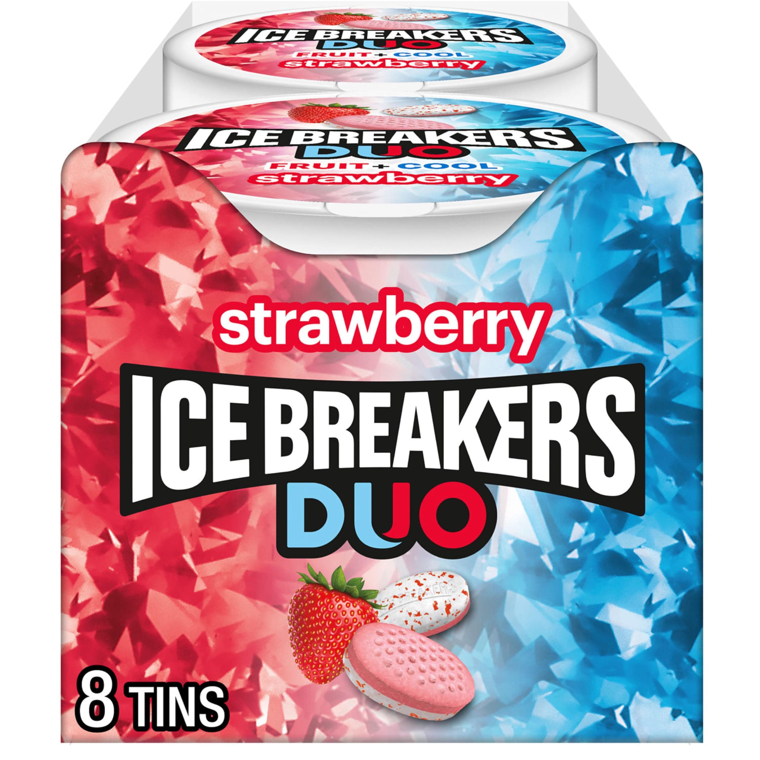 ICE BREAKERS Duo Fruit Plus Cool Strawberry Flavored Sugar Free Mints Pucks, 1.3 oz (8 Count)
