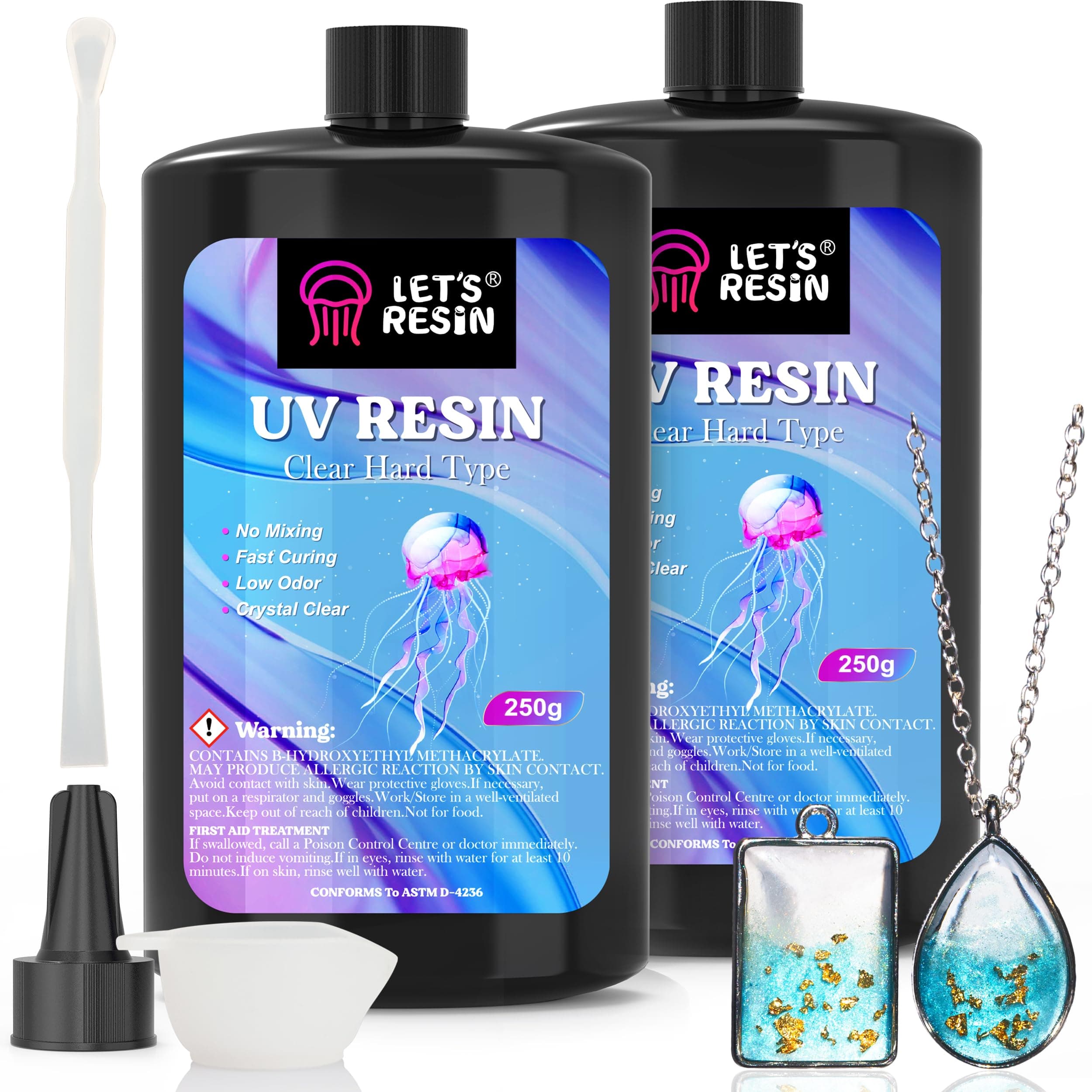 LET'S RESIN UV Resin, Upgraded 500g Crystal Clear UV Resin Hard, Low Odor Ultraviolet Epoxy Resin, UV Light Cure Solar Sunlight Activated Glue for Jewelry, Craft Decoration