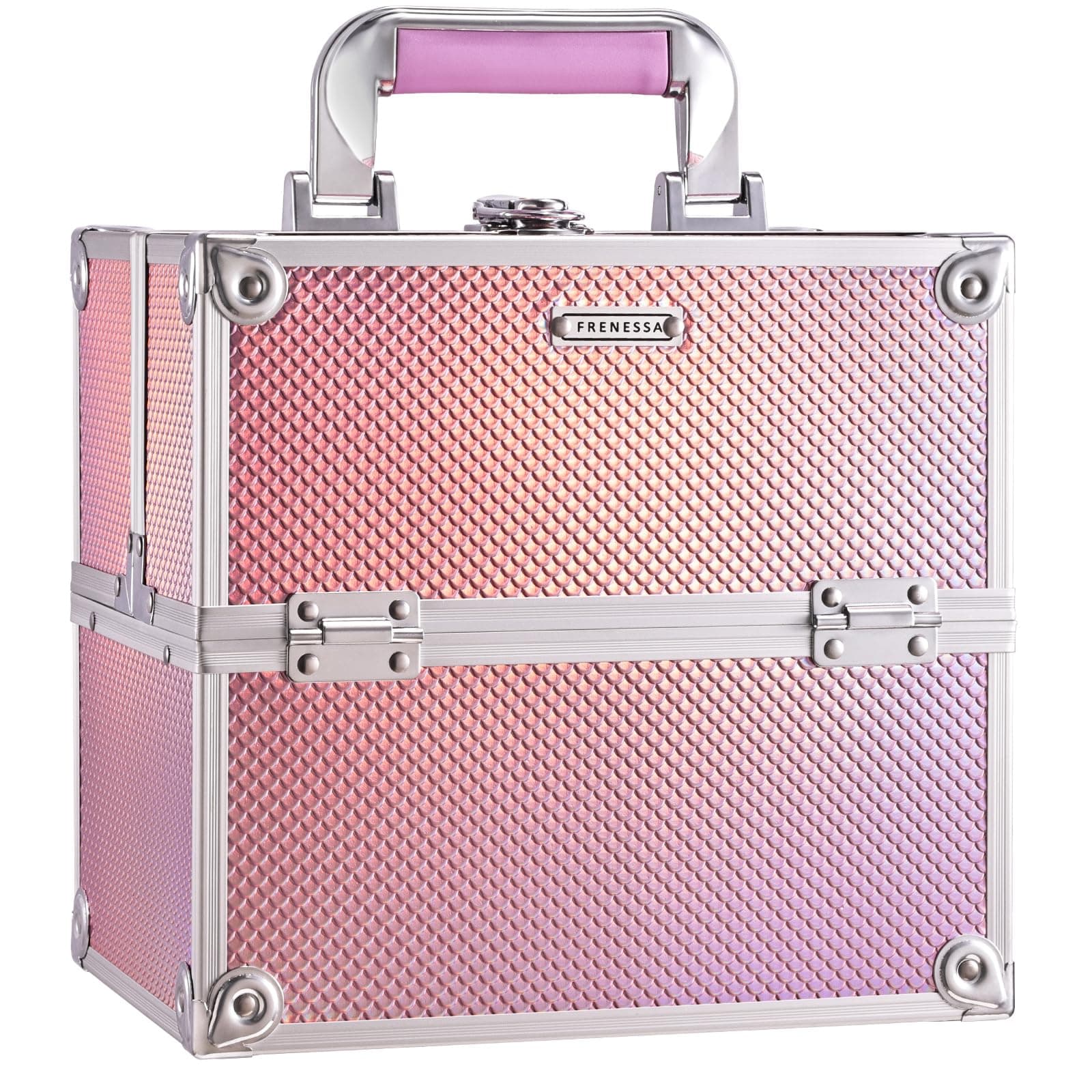 Makeup Case Makeup Box Cosmetic Organizer Case Portable Make Up Artist Travel Case Storage Box 4 Trays with Dividers Lockable Hard Train Case Nail Tech Supply Storage Mermaid Pink