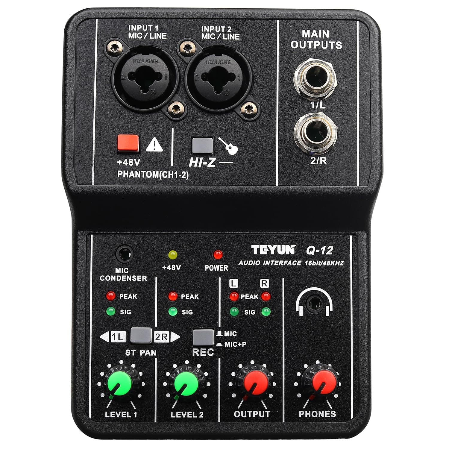TEYUN USB Audio Interface +48V Phantom Power with 3.5m Microphone Jack, Ultra-low Latency Noise Free XLR Audio Interface, Q-12