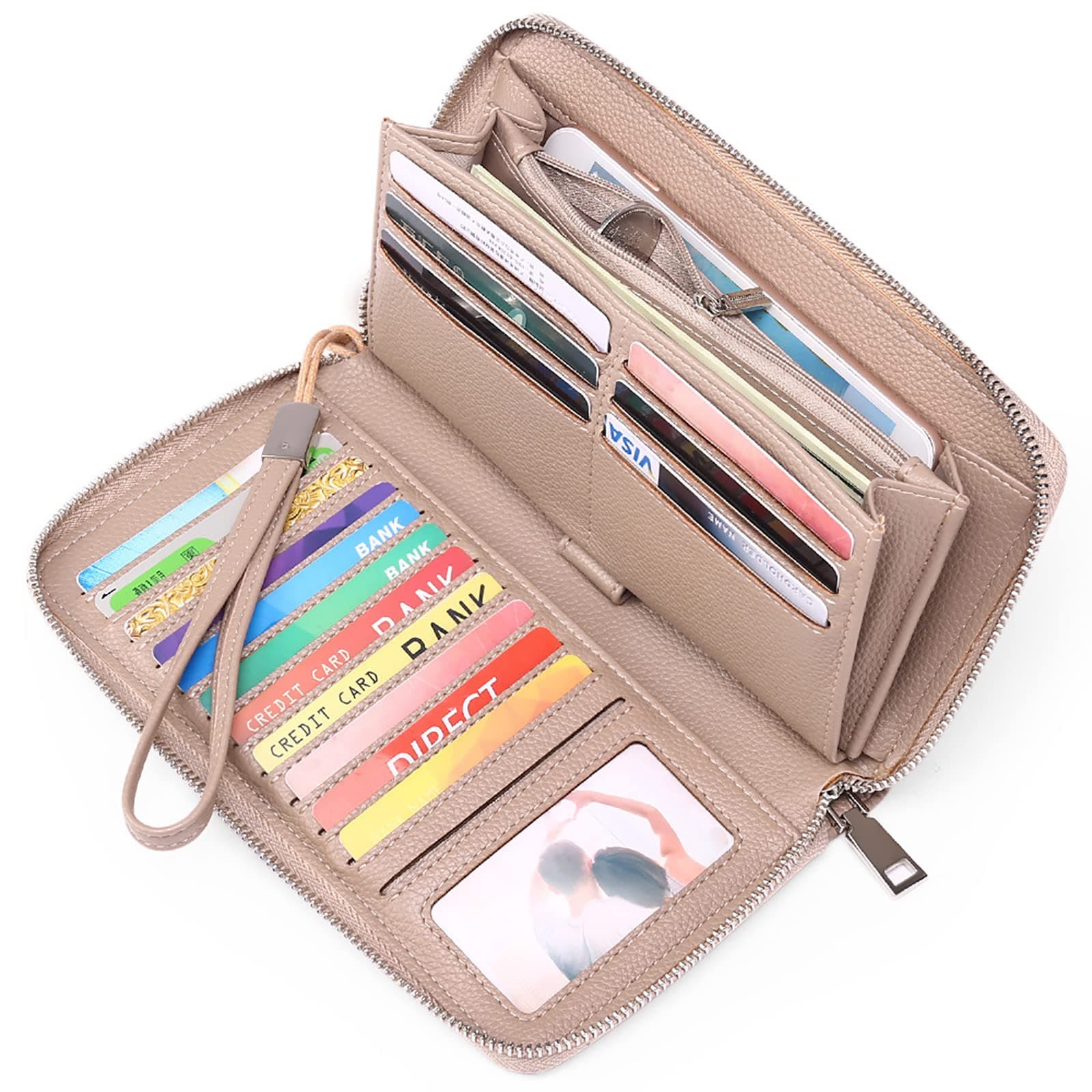 GenericLeather Women's Wallets with RFID Blocking,with Detachable Wrist Strap,PU Large Capacity Long Ladies Purse,Bank Card Lady Storage Bag