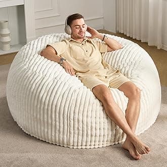 Hobestluk 5ft Bean Bag Chairs for Adults Large Beanbag Chair with Dutch Corded Plush Cover Big Bean Bag Chair for Living Room Bedroom Dorm Office - White (50” x 50” x 24”)