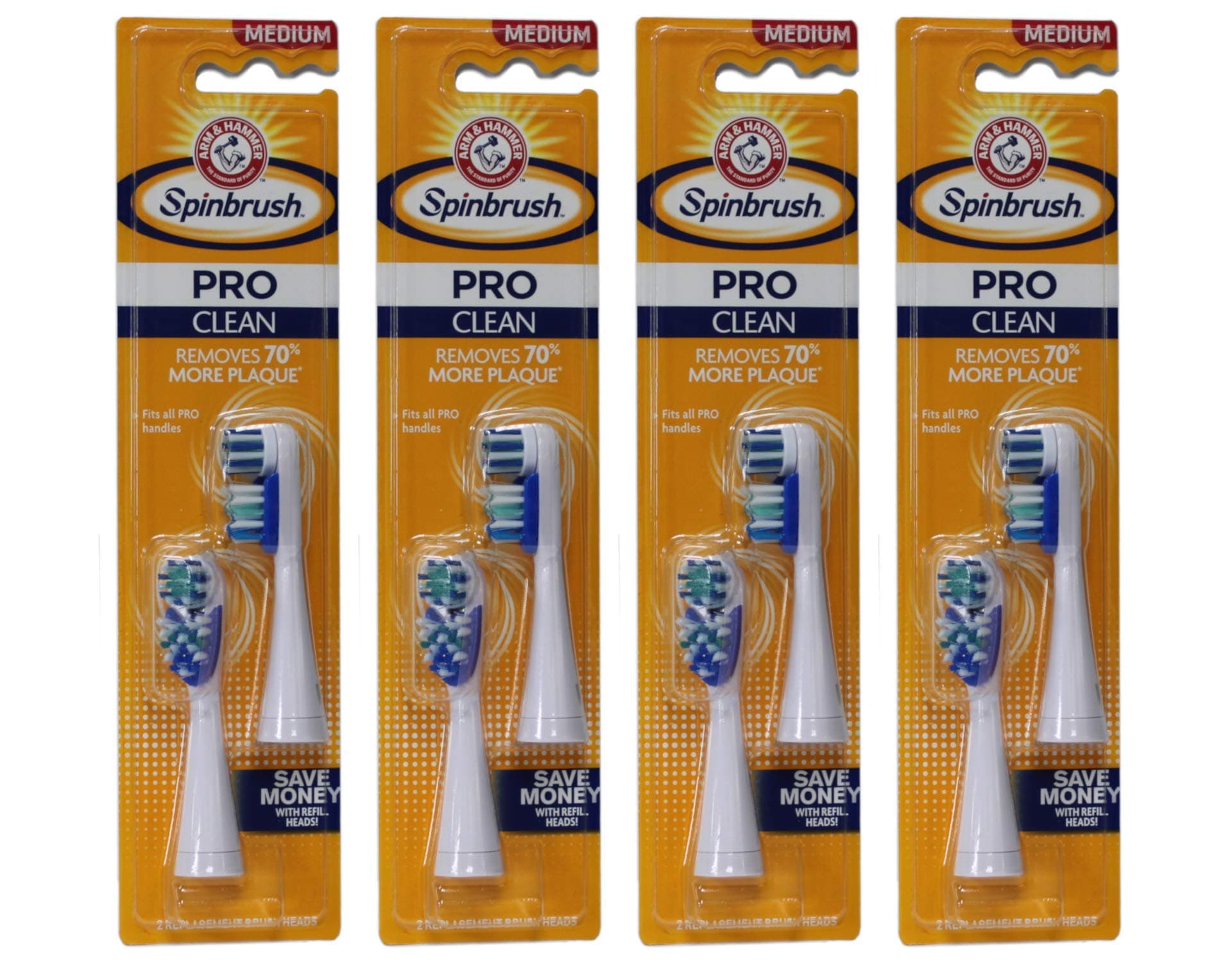 ARM & HAMMER Spinbrush Pro-Clean Replacement Brush Heads, Medium 2 ea (Pack of 4)