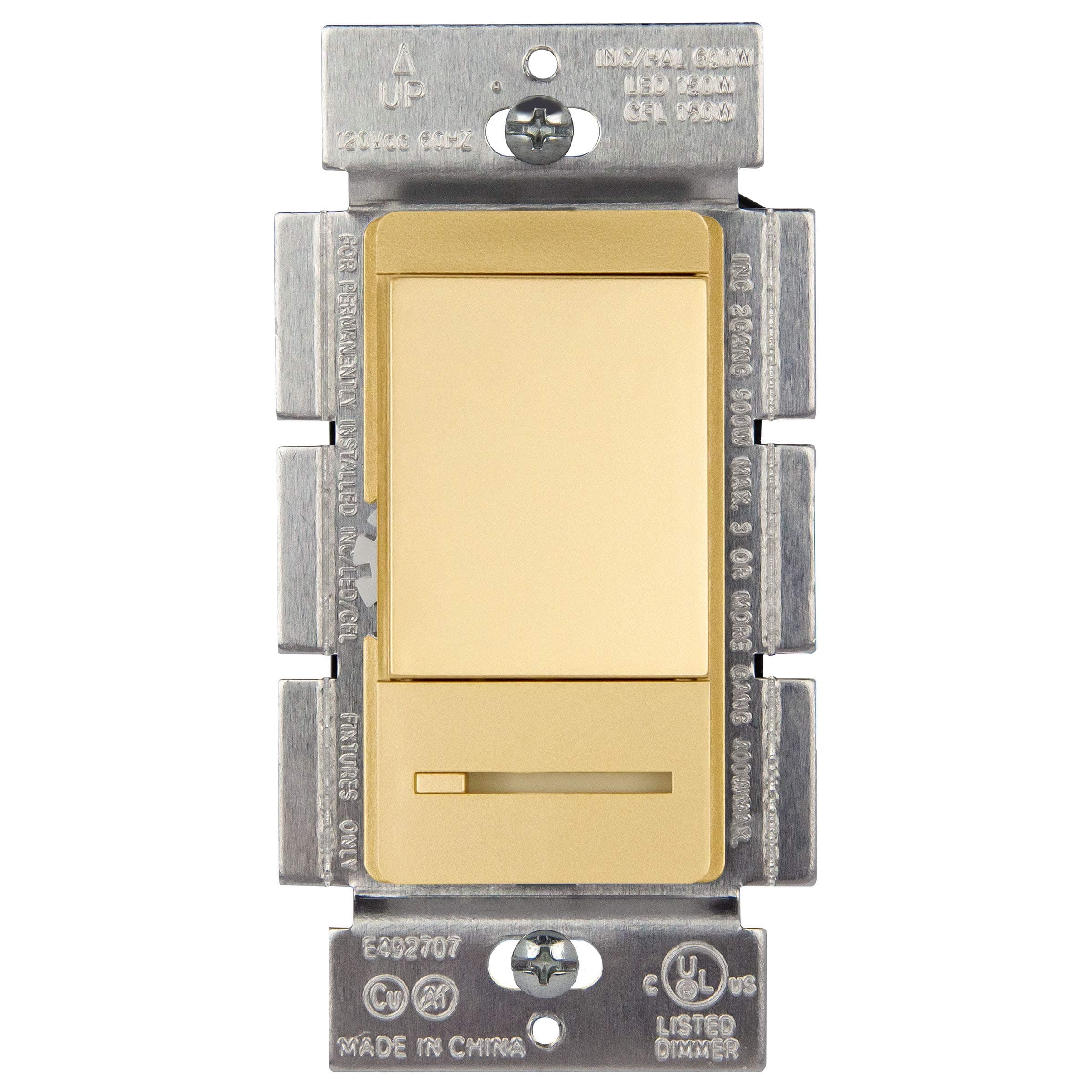 TOPGREENER Dimmer Switch with Light Adjustment Slider, Single Pole or 3 Way, 150W LED, 600W Incandescent/Halogen, 120V 60Hz, UL Listed, TGDMDS-120-GD, Gold