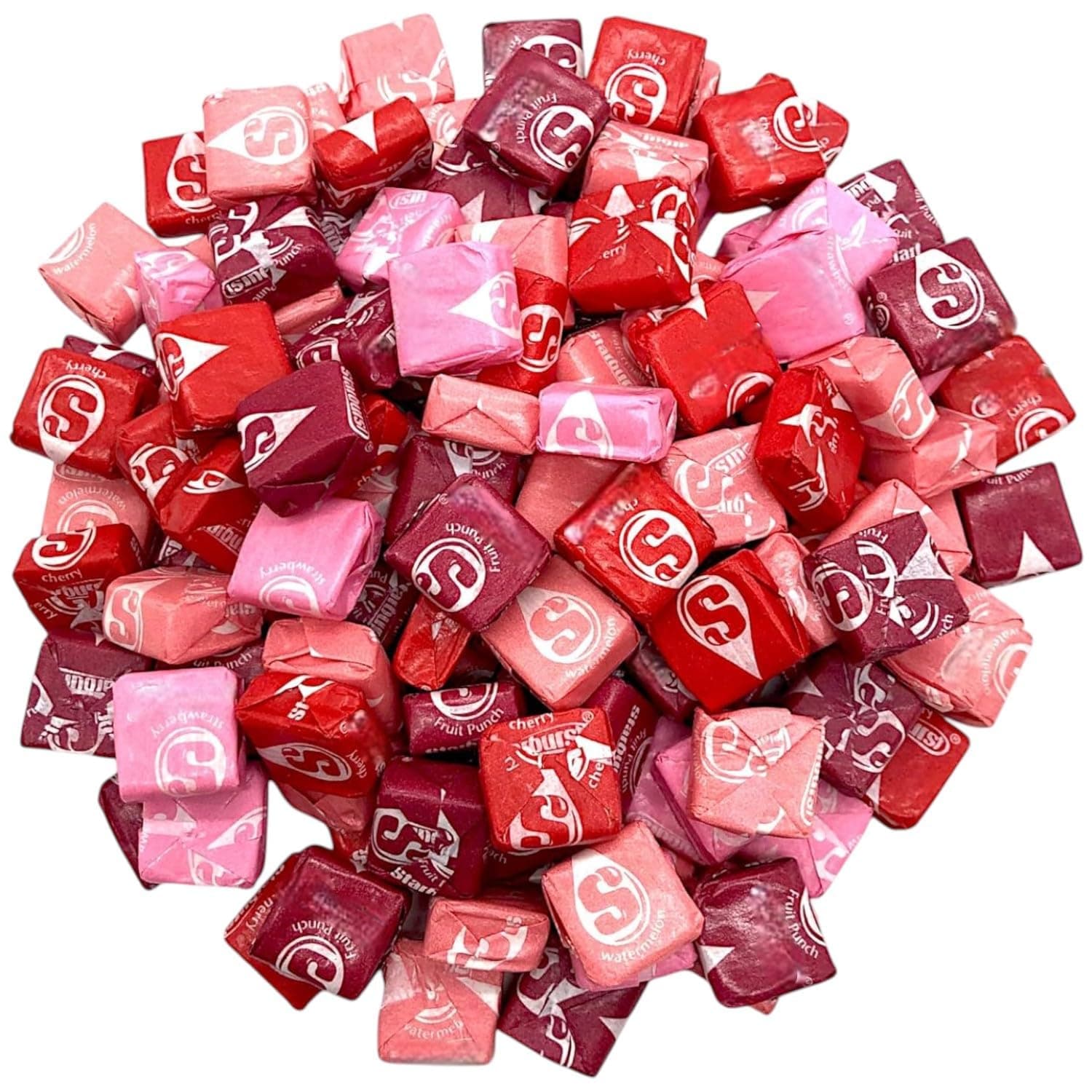 Klub Bulk Str Burst Fave Red Candy Bulk - 1.5 lbs Assorted Juicy Flavors of Cherry, Strawberry, Fruit Punch, and Watermelon - Individually Wrapped-Perfect for Parties, Celebrations, and More(24 oz)