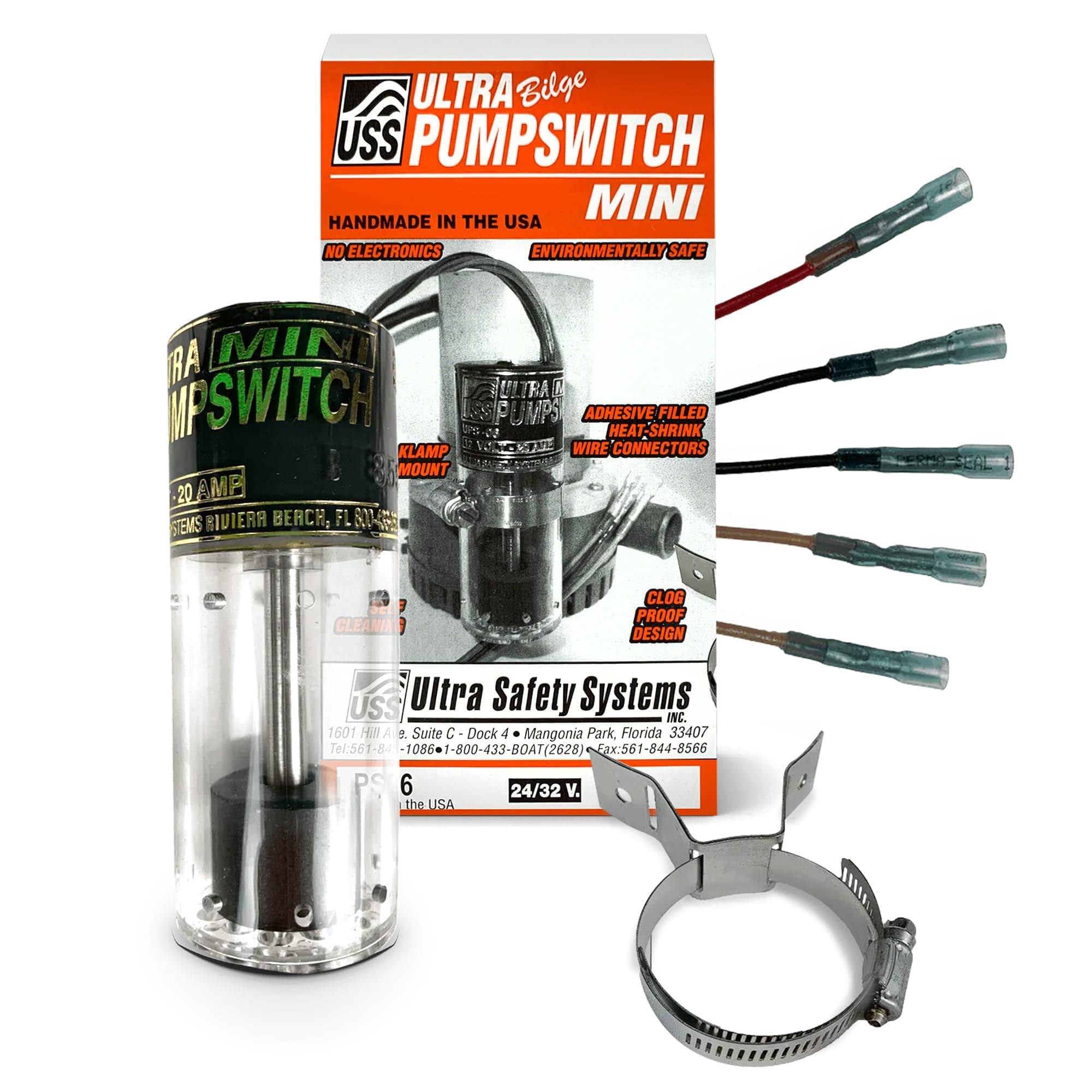 ULTRA Bilge Pumpswitch Mini Float UPS-06, High Water Level Sensitivity Sensor, Reliable Automatic Pump Switch Activation for Boats and Yachts, Durable Construction, 12 Volt - Mini