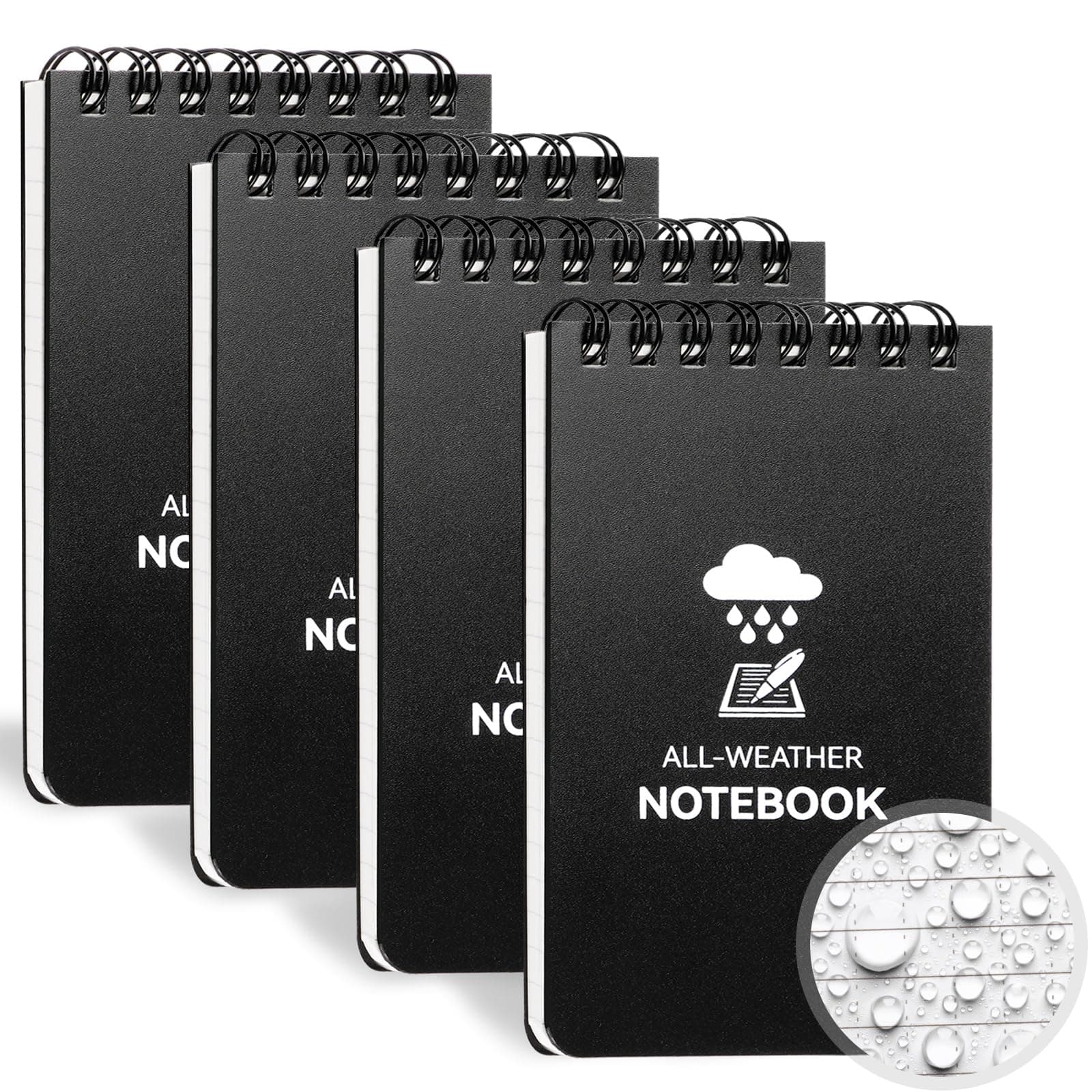 Waterproof Notebook, 4 Pack Top-Spiral Pocket Notepad, 3" x 5" Weatherproof NotePad, All Weather Police Pocket Notebook Little Memo Steno Note Pads for Outdoor Office School Recording