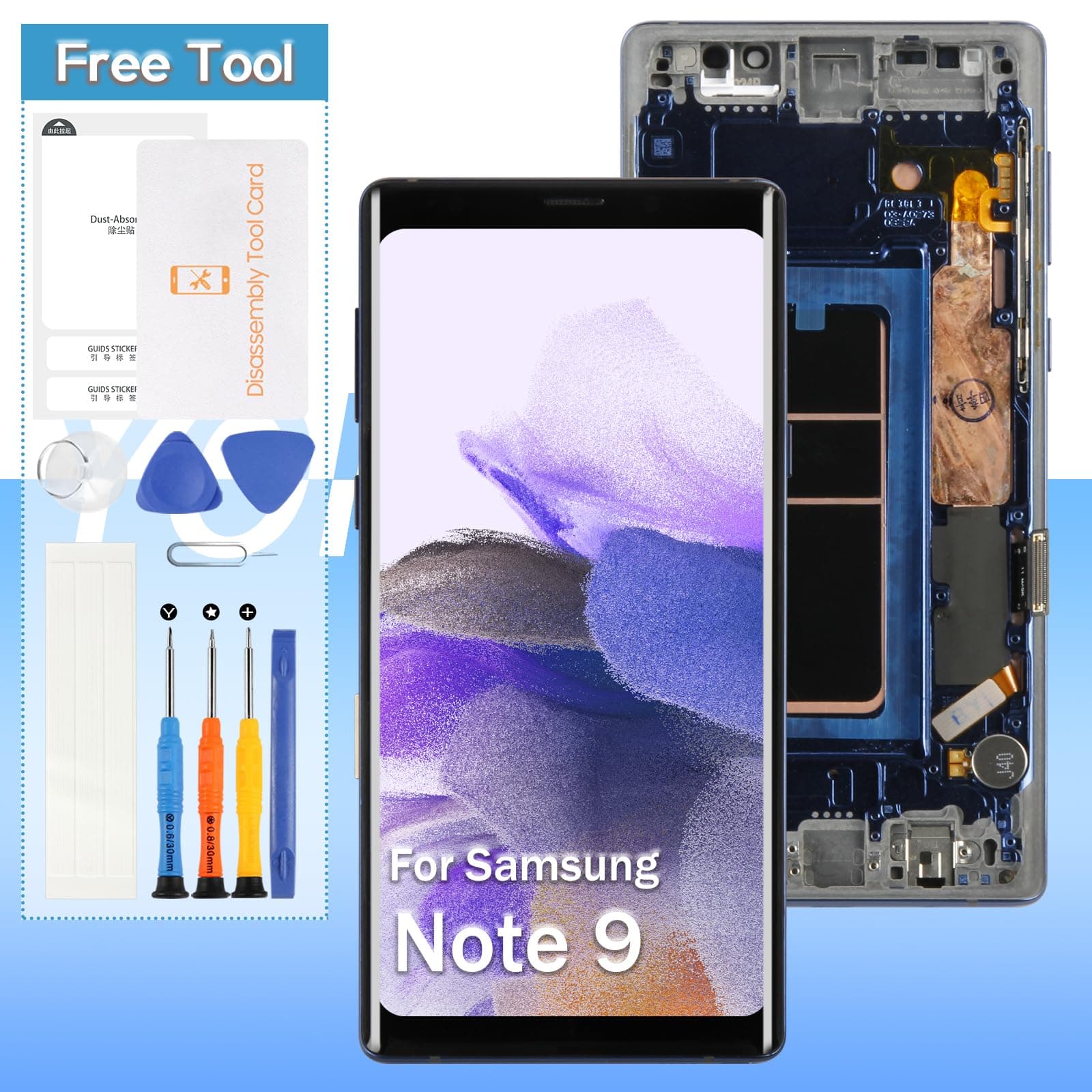Screen Replacement for Samsung Galaxy Note 9 SM-N960, SM-N960F, SM-N960U 6.4" OLED LCD Display Touch Digitizer Assembly with Tools(Blue with Frame)