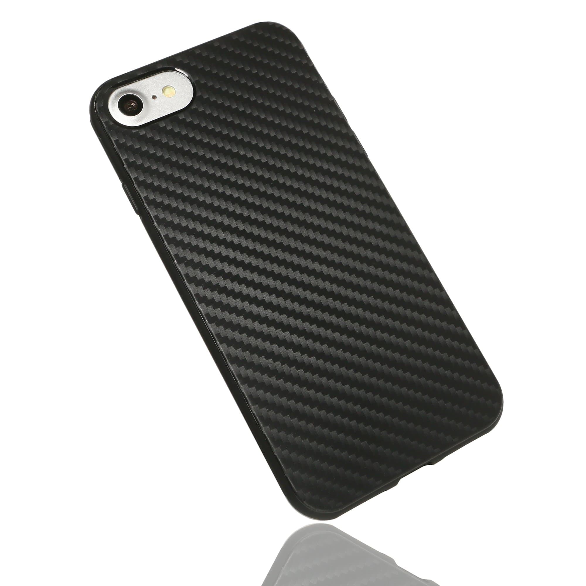 iPhone 8 / iPhone 7 Carbon Fiber Case, Premium Durable Break Resistant Protective Armor, Slim Fit Light TPU Shockproof Anti Fingerprint Anti Slip Dual Layer (Black)