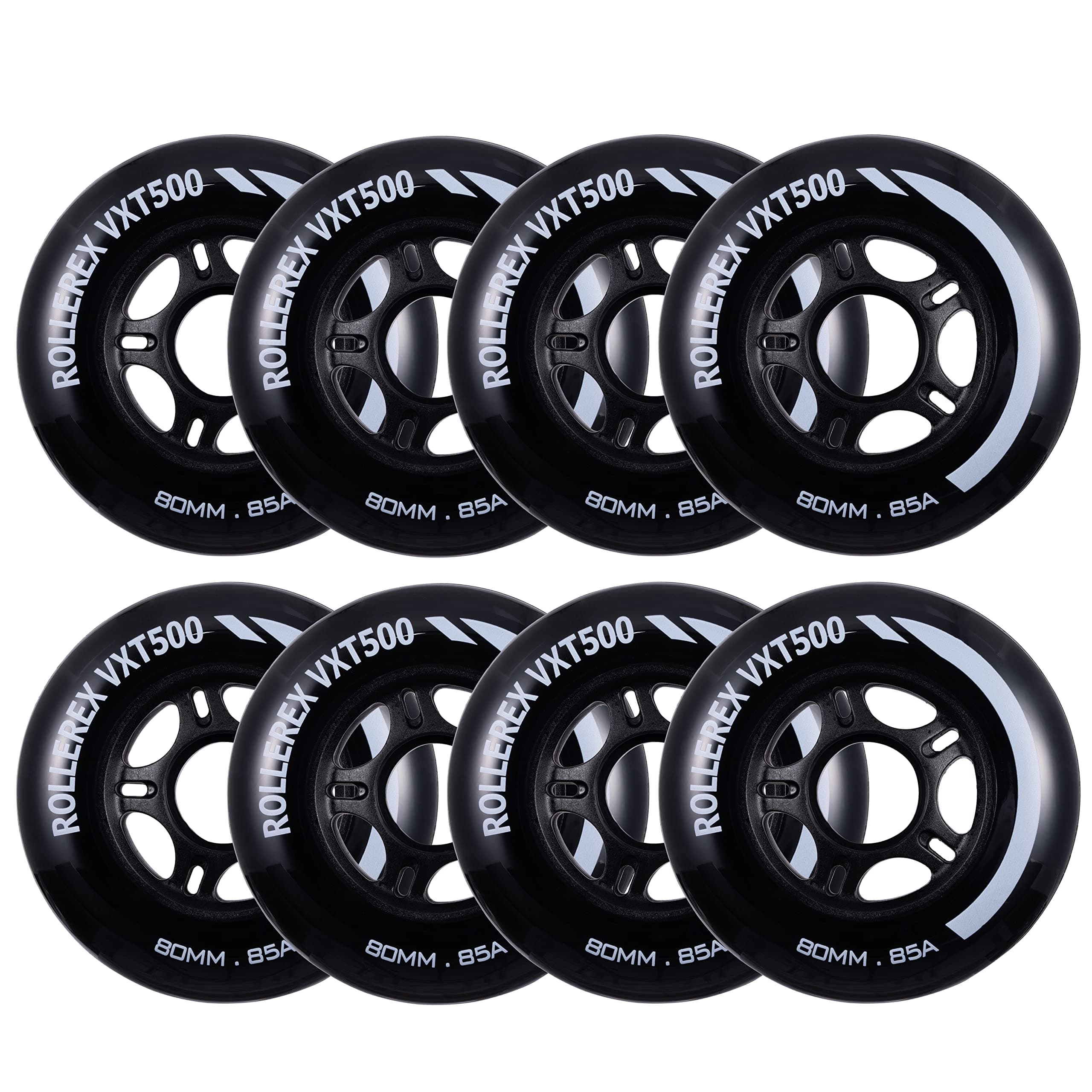 Rollerex VXT500 Inline Skate Wheels (8-Pack) (Various Size & Color Options Available) -Indoor Outdoor- Intended for Roller Blade Wheel Replacement