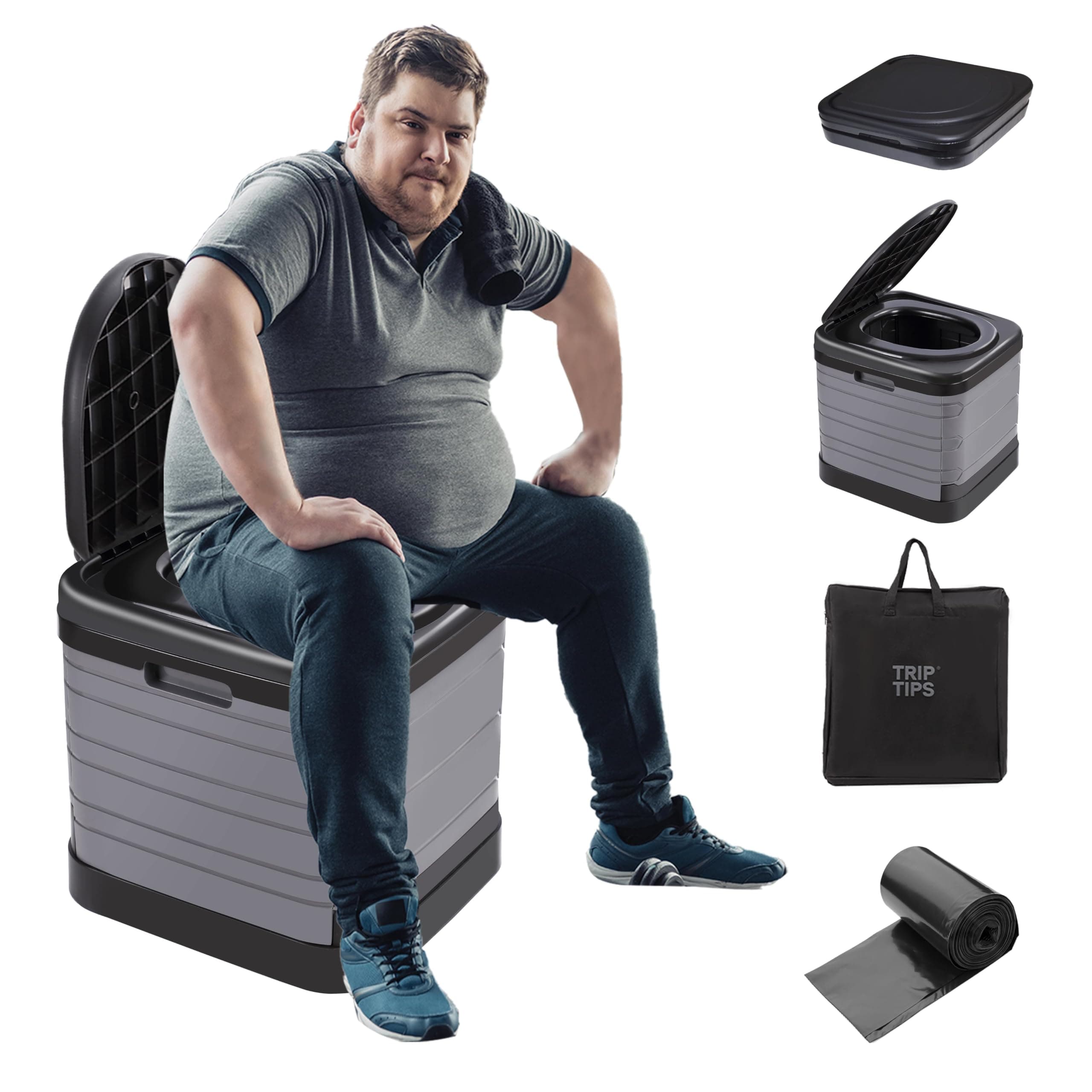 TRIPTIPS Updated Portable Potty for Camping Extra Large Folding Travel Toilet Camping Toilet Portable Toilet for Adults Car Toilet Camp Toilet Outdoor Toilet for Boat/Hiking/Long Trips/Beach