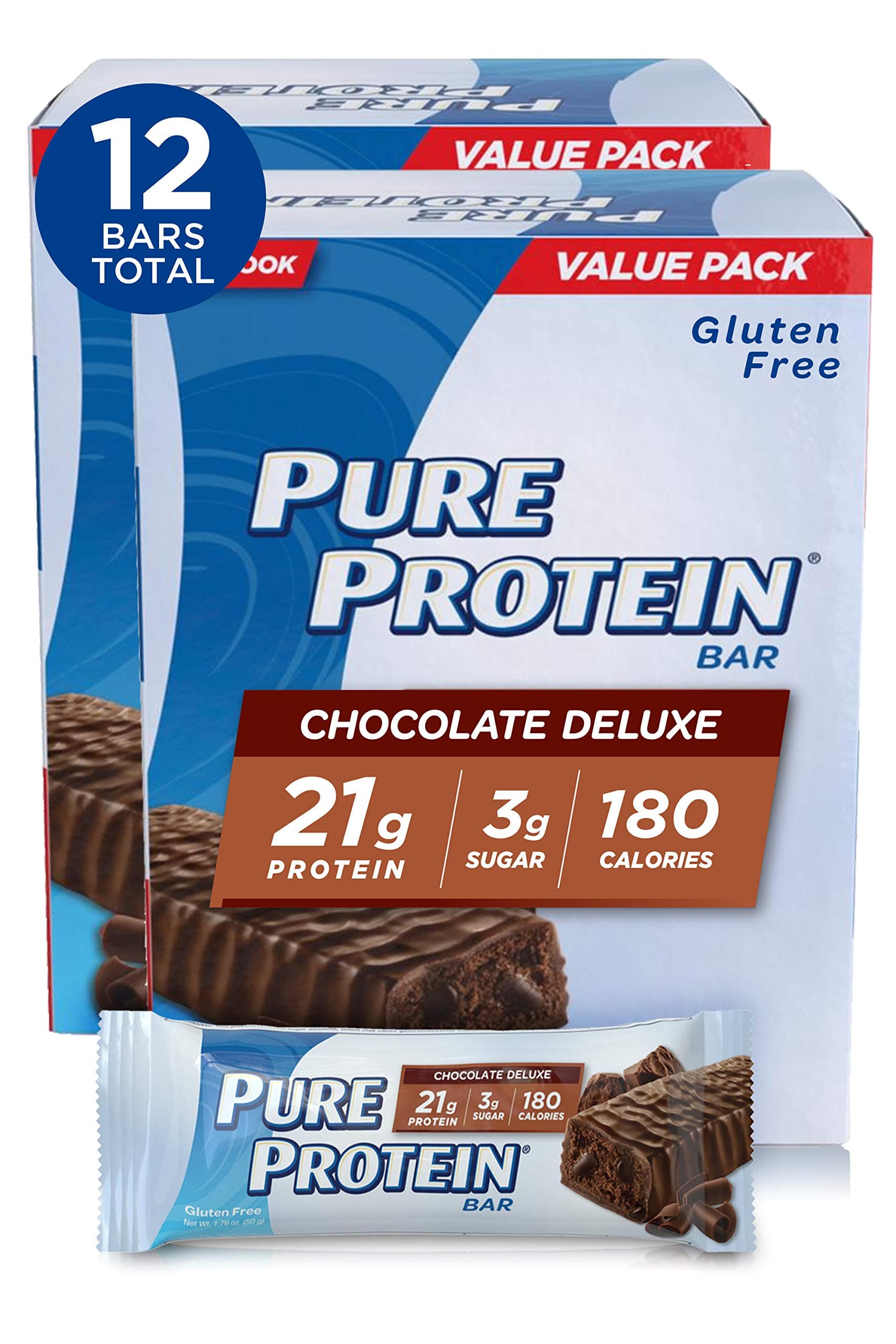Bars, High Protein, Nutritious Snacks to Support Energy, Low Sugar, Gluten Free, Chocolate Deluxe, 6 Count (Pack of 2)