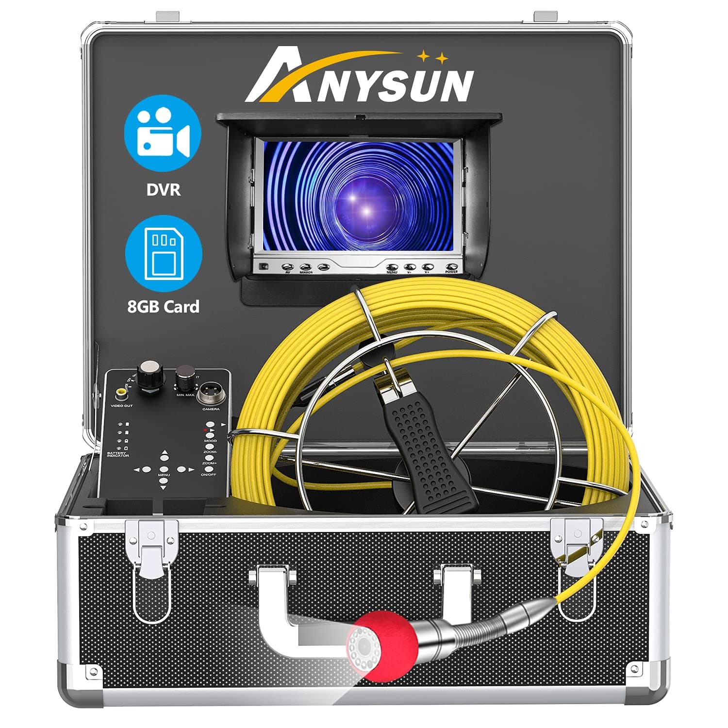 Sewer Camera,100ft Plumbing Drain Camera with DVR 30M Cable Industrial Endoscope Waterproof IP68 Cable Snake Video System with 7 Inch LCD Monitor 1000TVL DVR Recorder