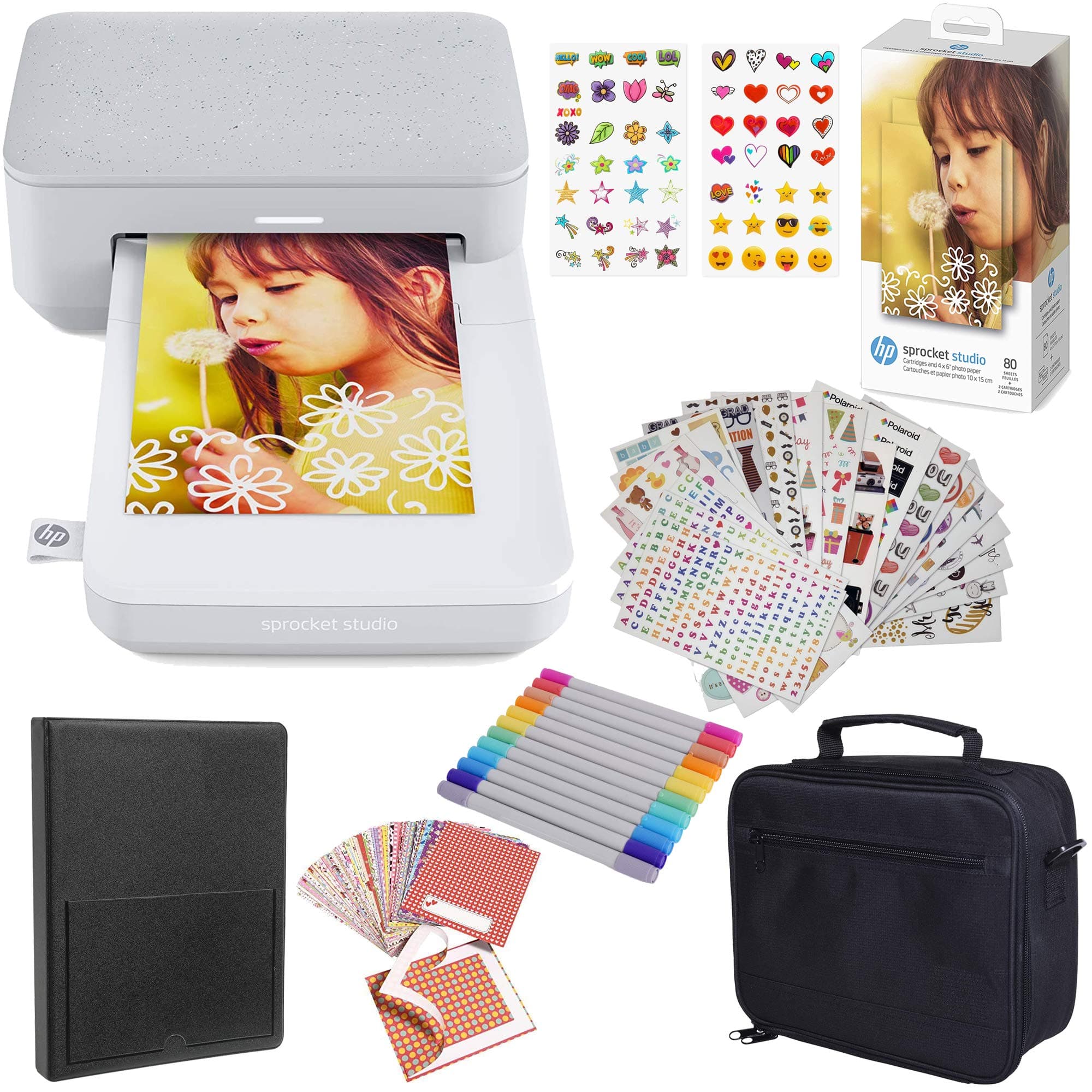 HP Sprocket Studio 4x6”(10.2x15.2 cm) Wireless Instant Photo Printer Wi-Fi, Dye Sublimation, Color Pictures, Editing App for Photos, For Home Use or Portable,White– Starter Bundle