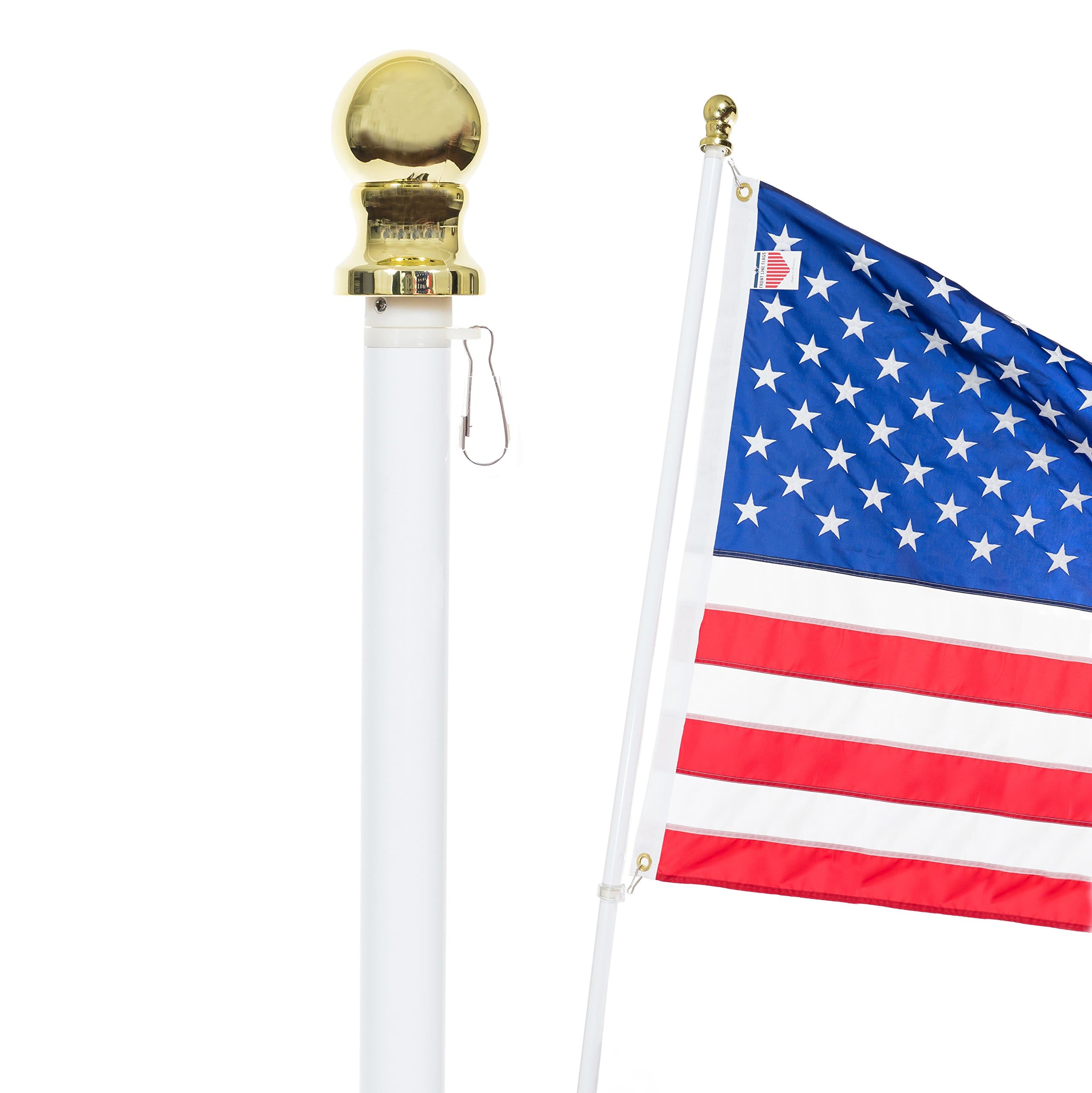 Front Line Flags Flag Pole: 6' Ft White Aluminum Flagpole | Spinning & Tangle Free | Heavy Duty | Wind Resistant and Rust Free | Best Quality Wall Mount Flagpole P/N FL6W
