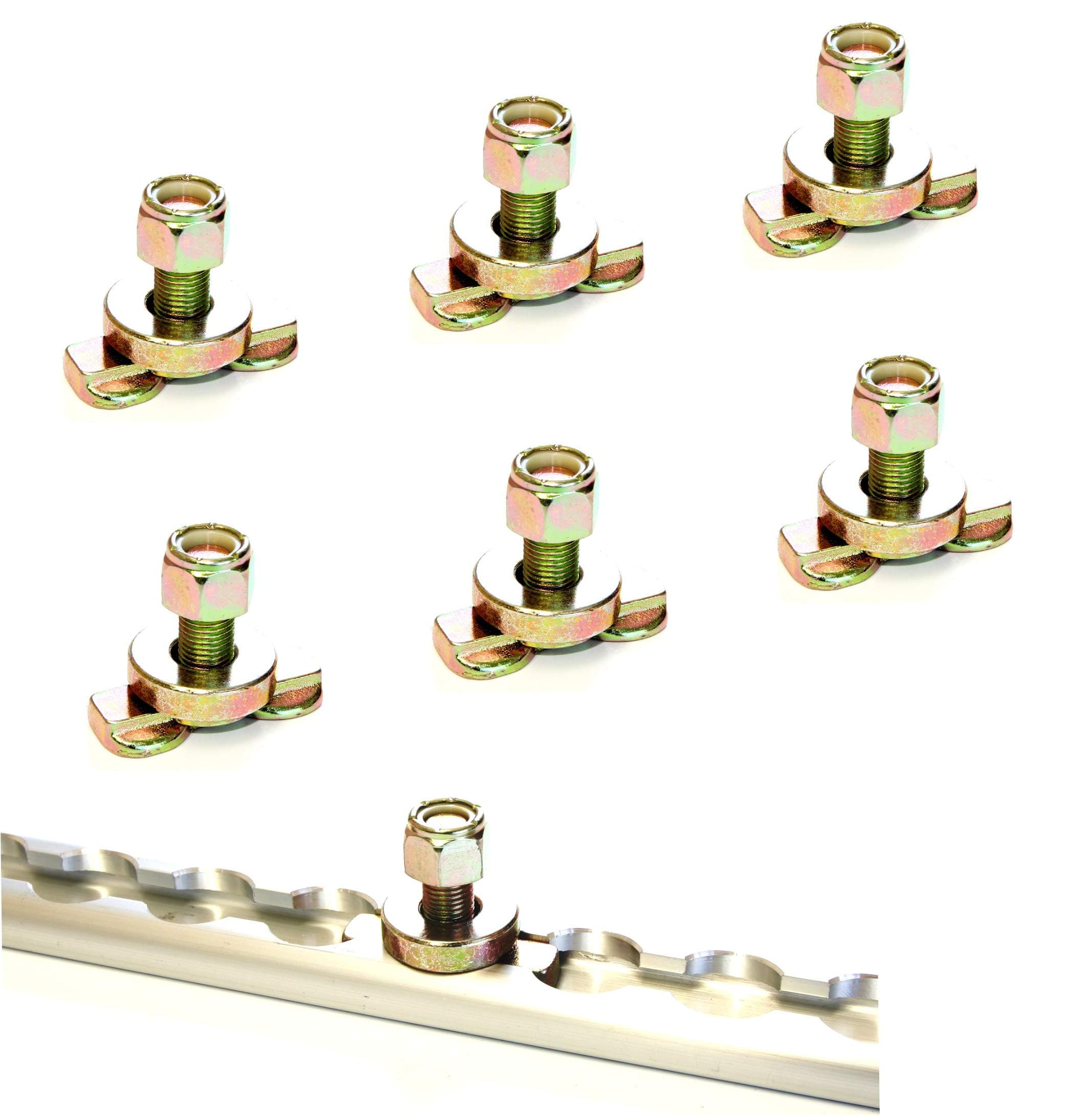 GRIPON (Pack of 6) L-Track Double Lug Threaded Stud Nut Fitting Tie Down (No Track Included)