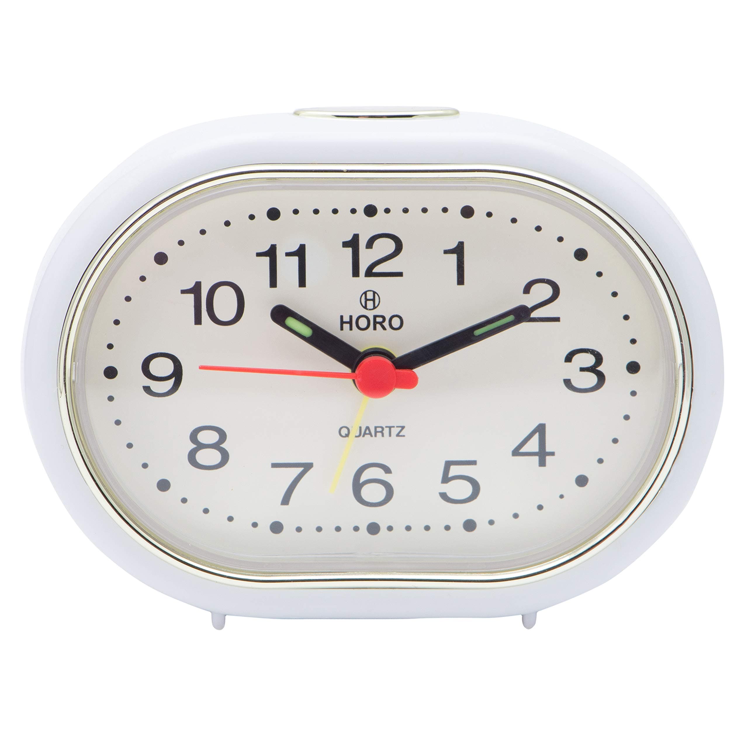 HORO (Imported - 3.5 "Inch Table Clock - Number Dial/Crystal Glass 7x8x3 (Step Movement - White Plastic Case)