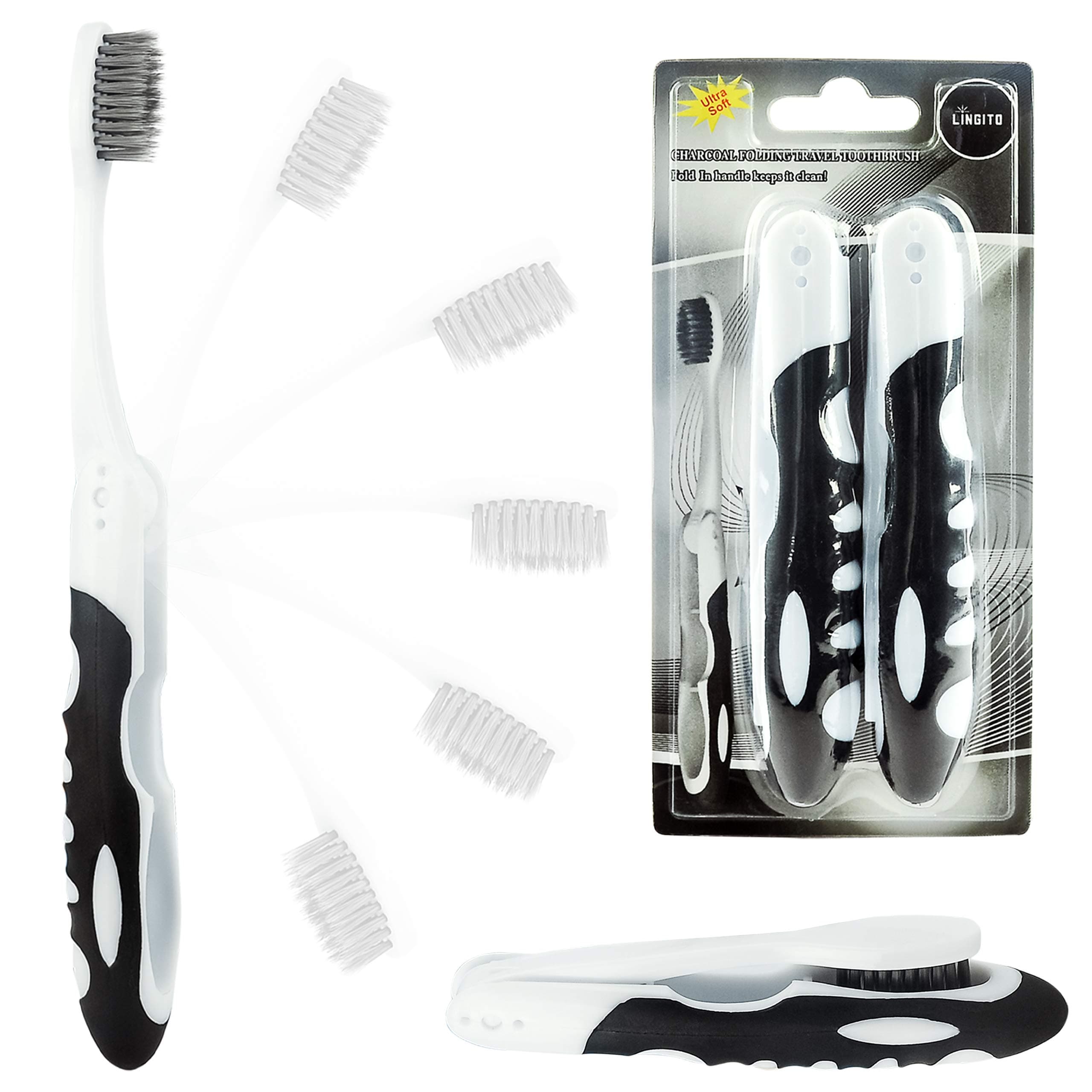 Travel Folding Toothbrush - (2 Pack Charcoal)