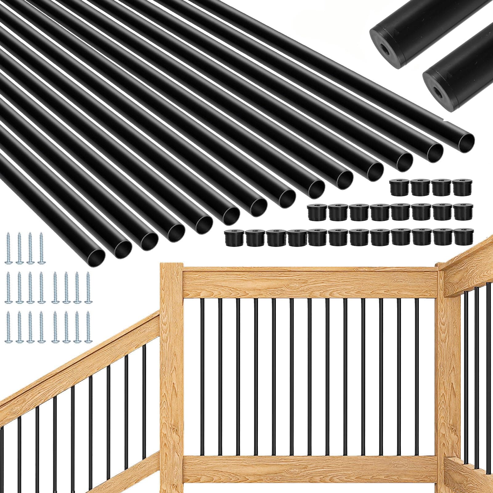 101 Pack 26" Deck Balusters, Hollow Round Aluminum Balusters for Deck Railing, Aluminum Deck Spindles with Screws for Railing Fencing, Metal Deck Balusters Staircase Spindles W/Conectors