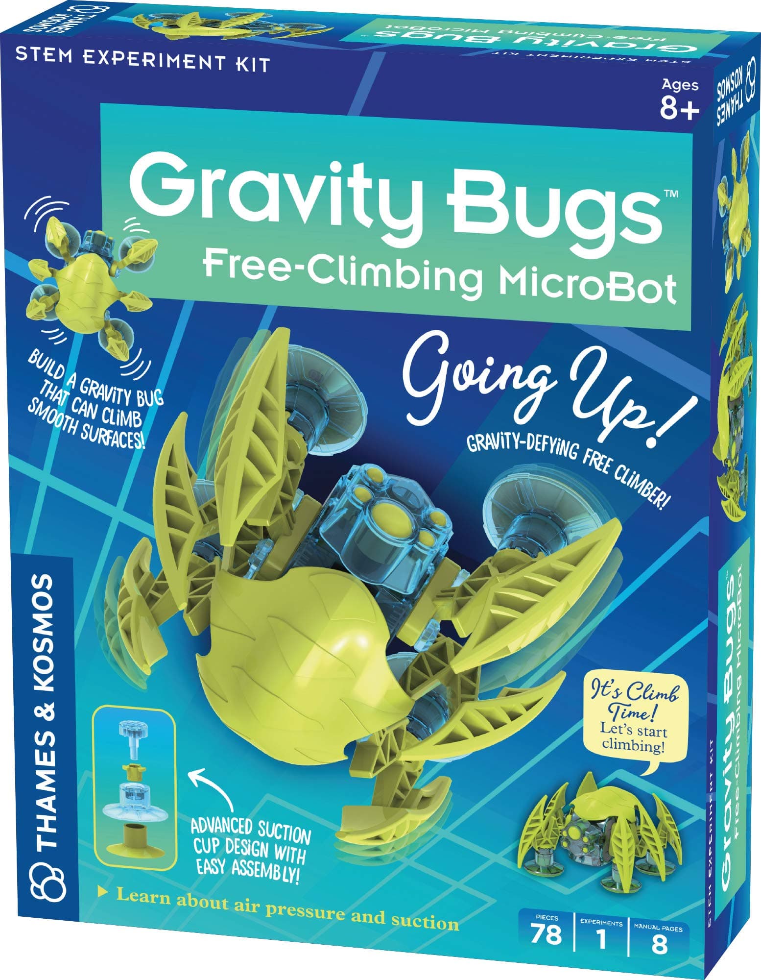 Gravity Bugs Free-Climbing MicroBot | Build a Robotic Wall-Crawling Bug | Explore STEM Lessons in Air Pressure, Suction | Hands-on Physics & Engineering Construction Kit, Blue