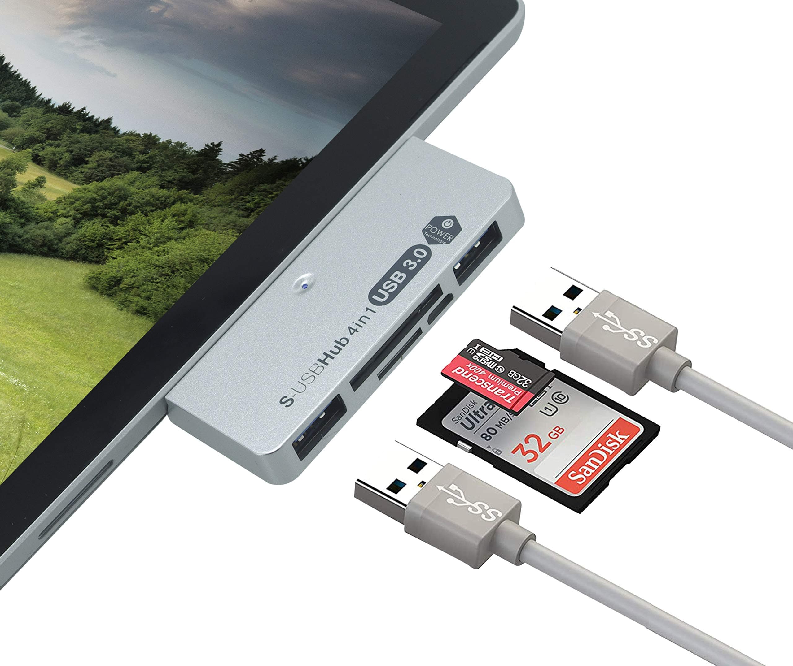 Power Technologie - USB HUB 3.0 & card reader 4 in 1 for tablet Microsoft Surface Pro 7 to Pro 2, Surface 3 and Surface 2