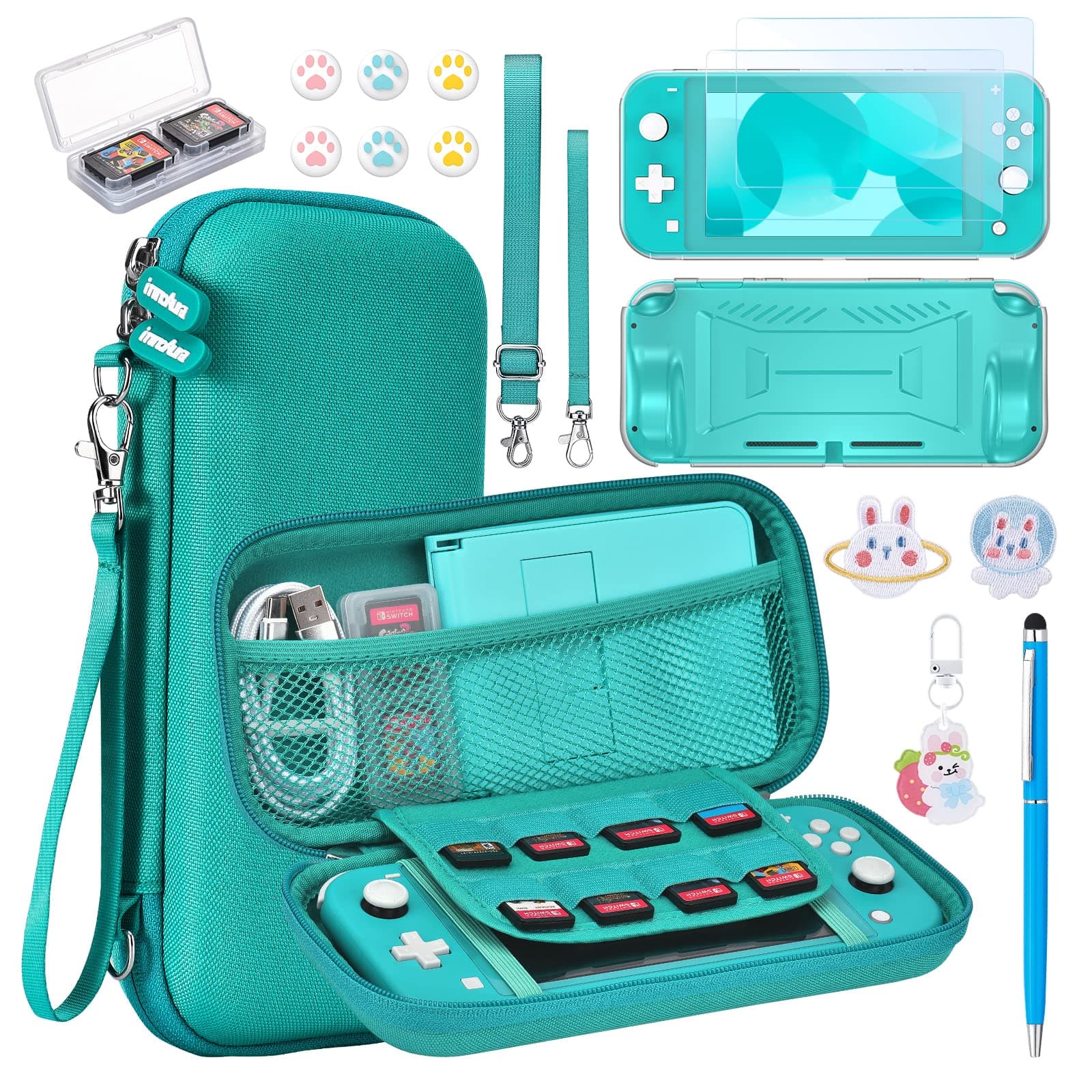 – NS Switch Lite Case - innoAura 17 in 1 NS Switch Lite Accessories Bundle with Switch Lite Carrying Case, Switch Game Case, Switch Lite Screen Protector, Switch Stand, Switch Thumb Grips(Turquoise)