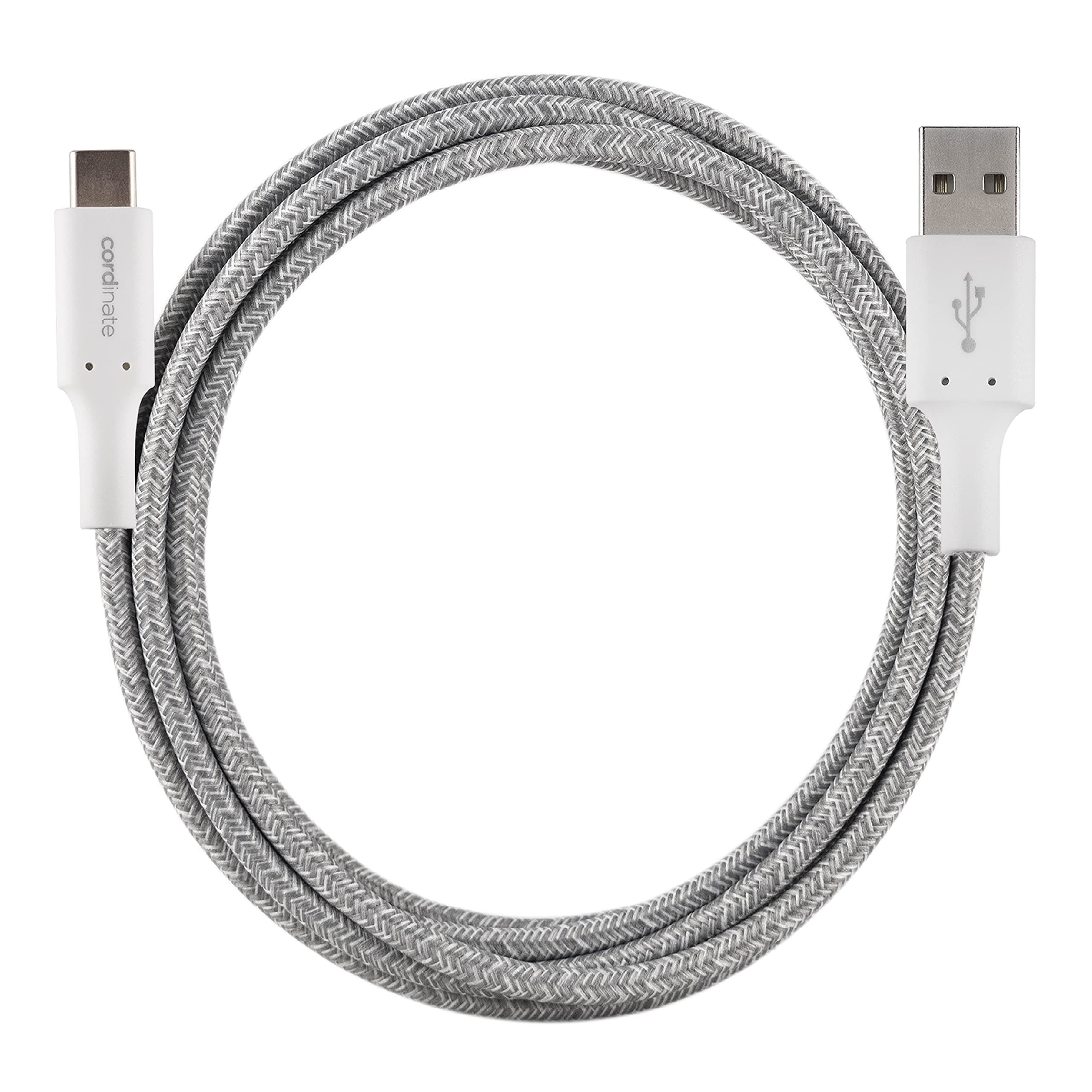 Cordinate USB-A to USB-C Braided Cable, Fast Charging, Durable, Compatible with iPad Pro, MacBook Pro, Samsung Galaxy S21/S10/S9/Plus, Google Pixel 5/C/3/2/XL, White/Gray, 1pk, 58652