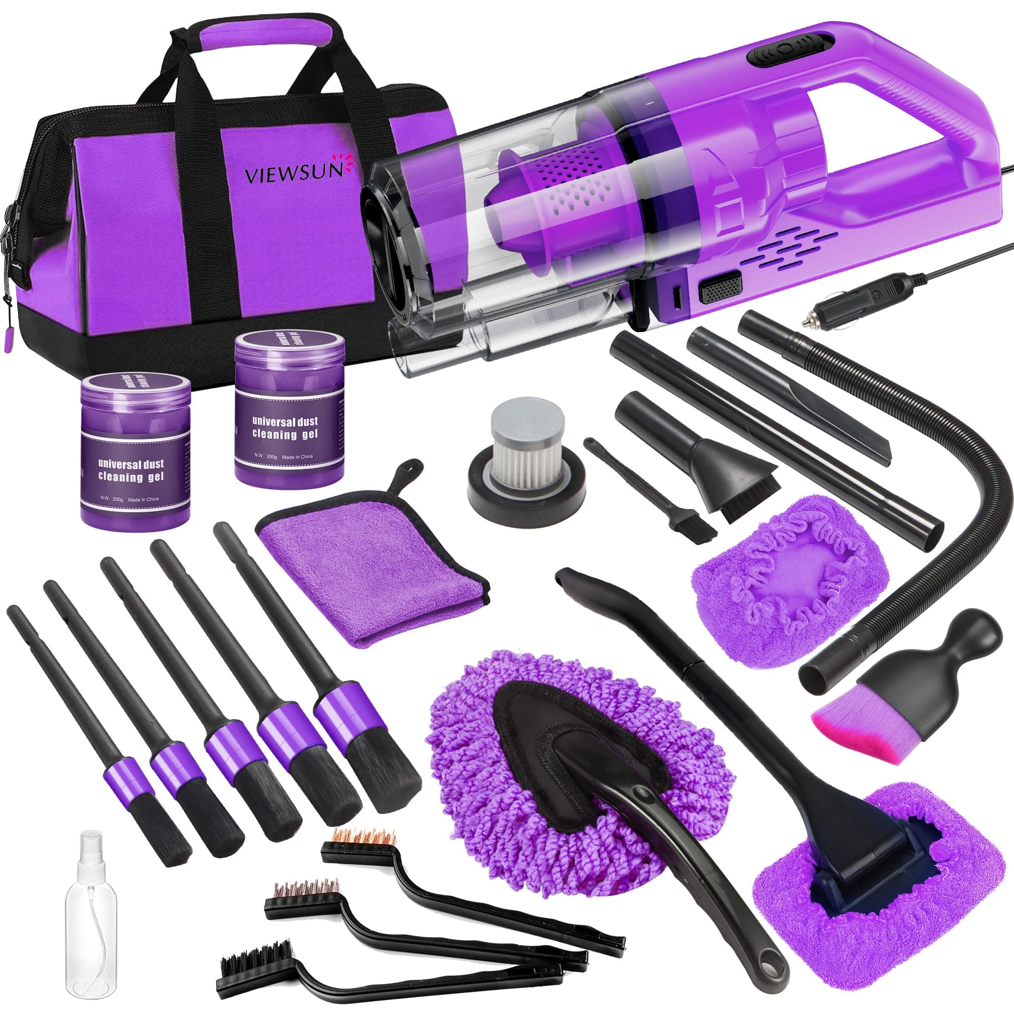 Viewsun 17PCS Car Cleaning Kit, Purple Car Interior Detailing Kit with High P...