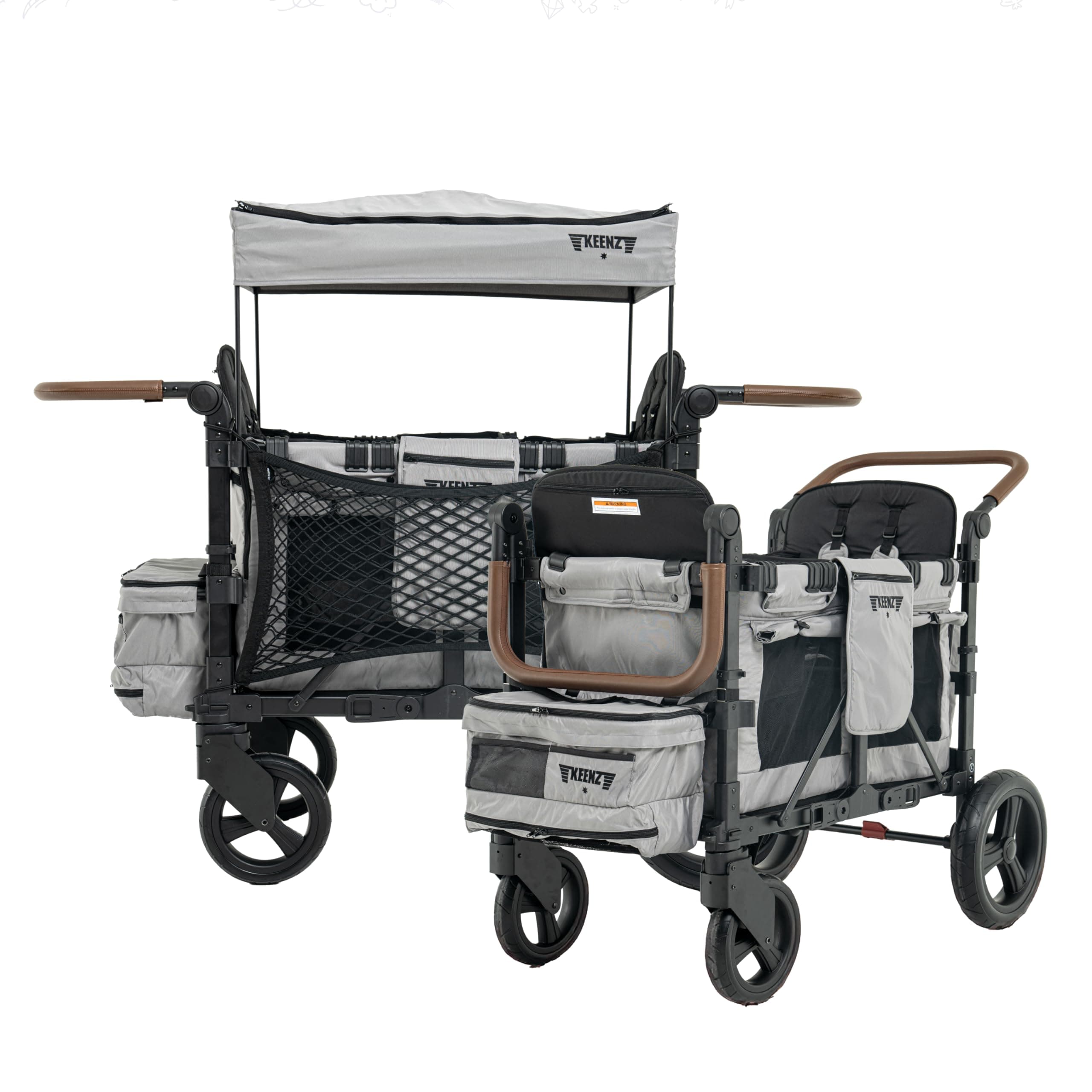 Keenz XC EVO - Luxury 2 Passenger Stroller Wagon for Kids | Foldable 2 Passenger Quad Seater with Adjustable Canopy | Gray