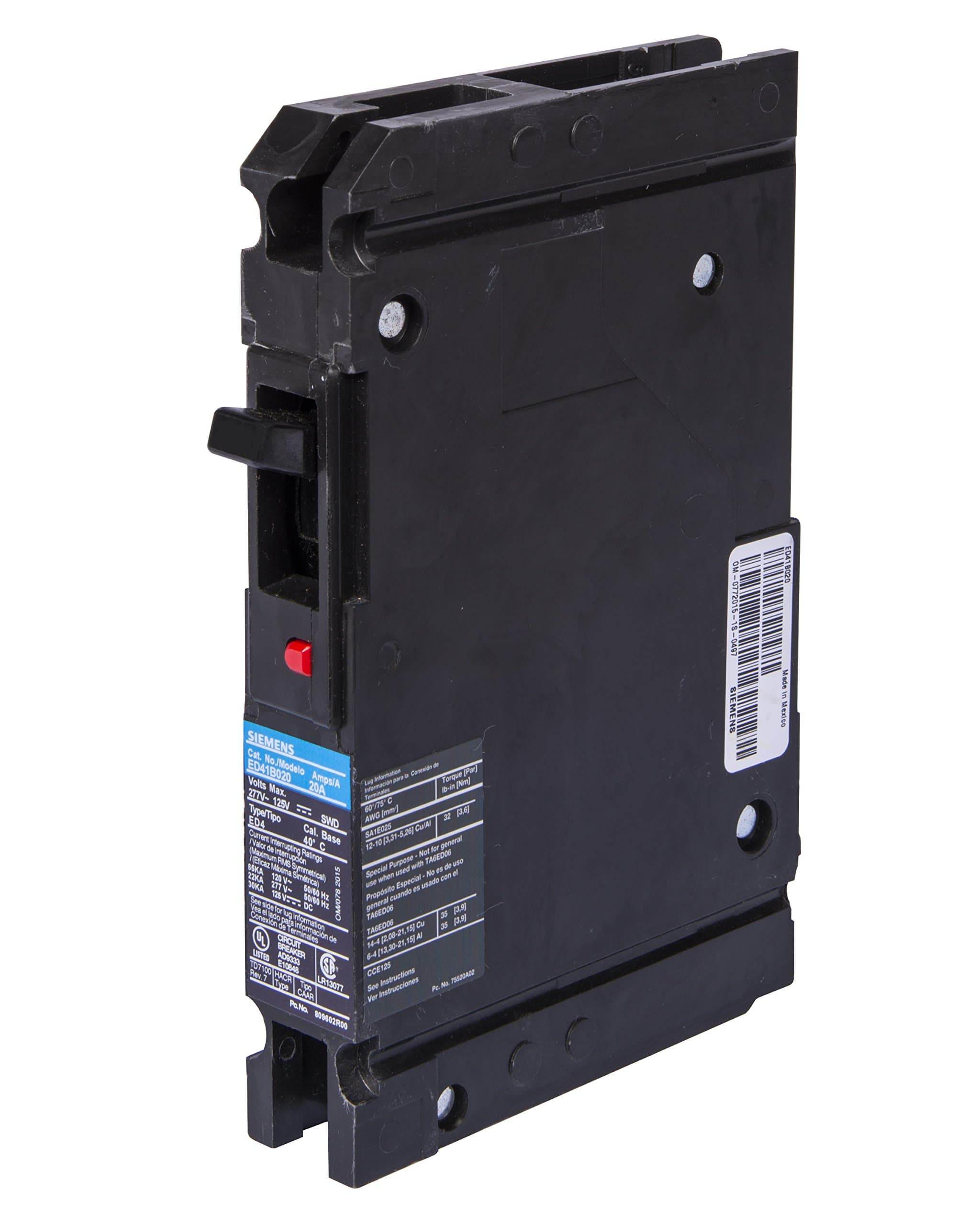 ED41B020 Circuit Breaker, Type ED4, 20 Amp, 1 Pole