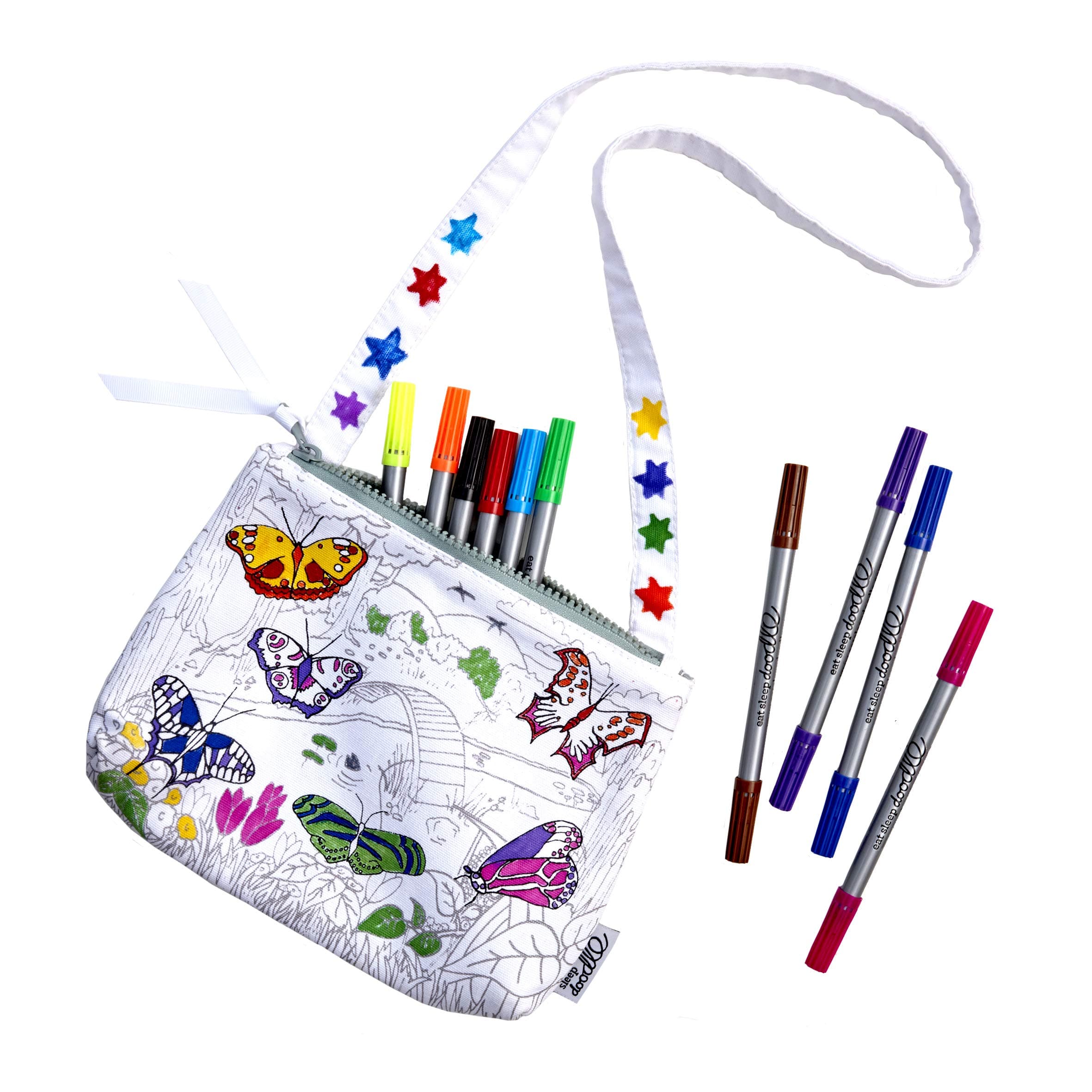 eatsleepdoodle Butterfly Crossbody Bag, Original, White