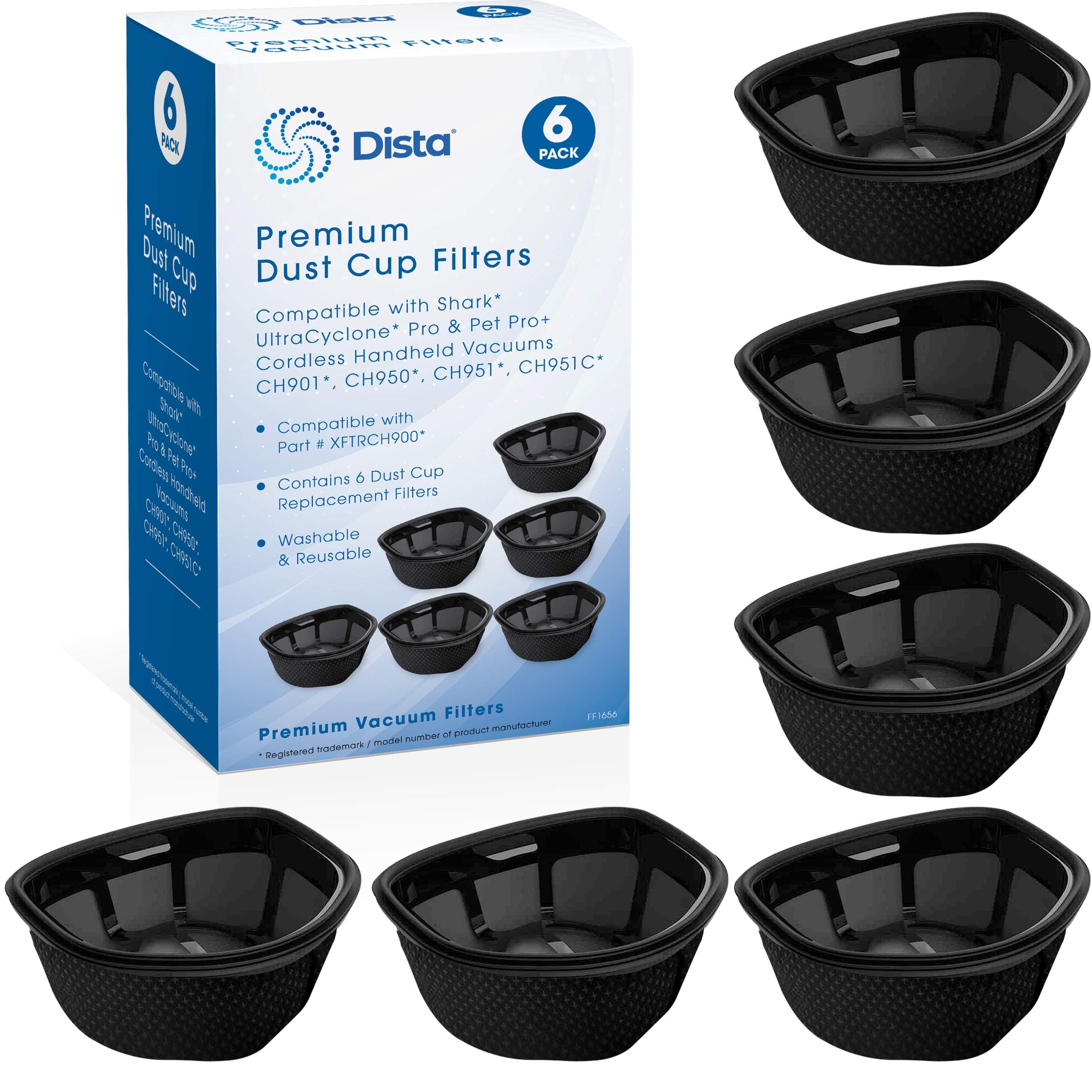 Dista Filter - Dust Cup Filter Compatible with Shark UltraCyclone Pro & Pet Pro+ Cordless Handheld Vacuums CH901, CH950, CH951, CH951C. Compare to Part # XFTRCH900 (Pack of 6)