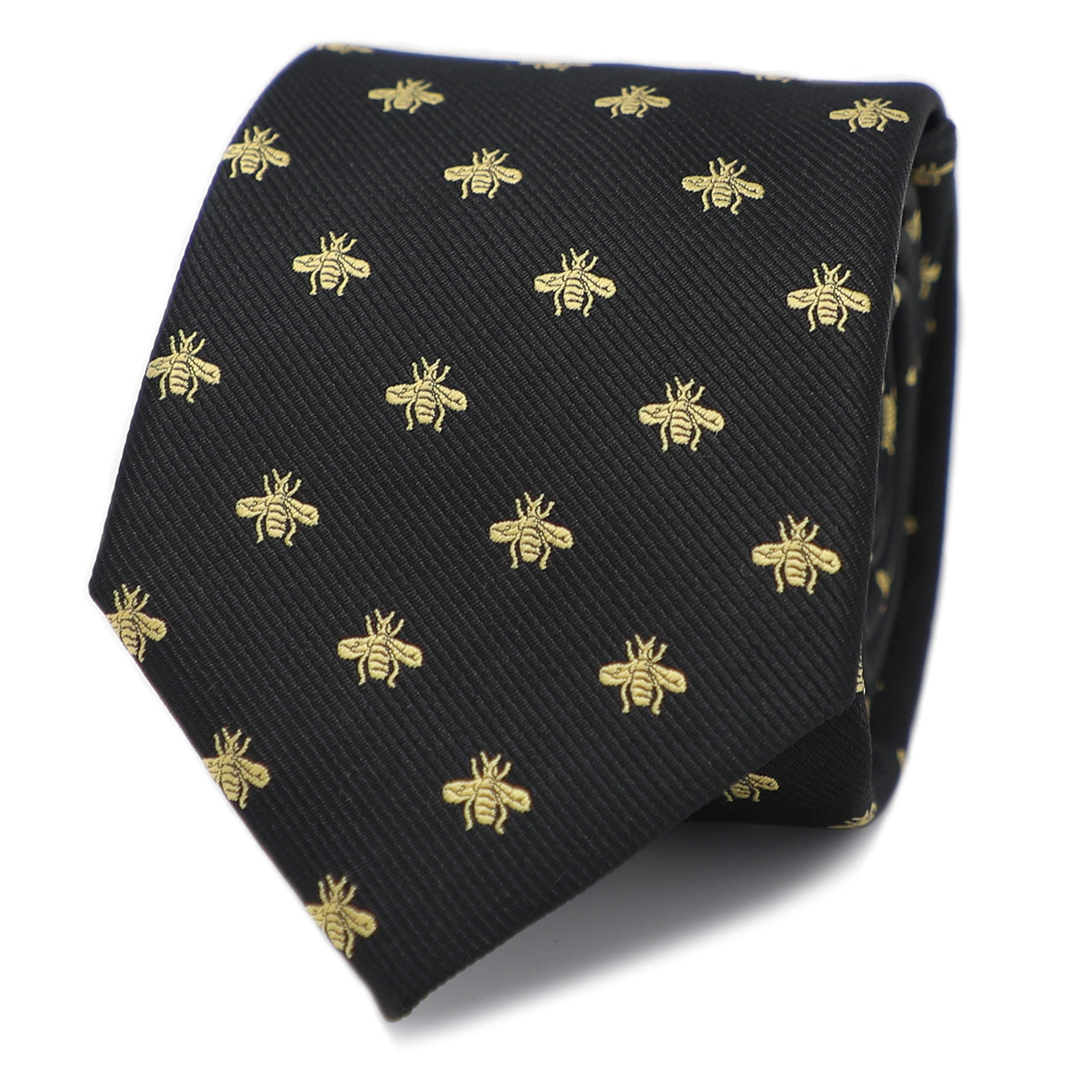 MENDEPOTBee Necktie With Box Microfiber Jacquard Gold Bee Pattern tie