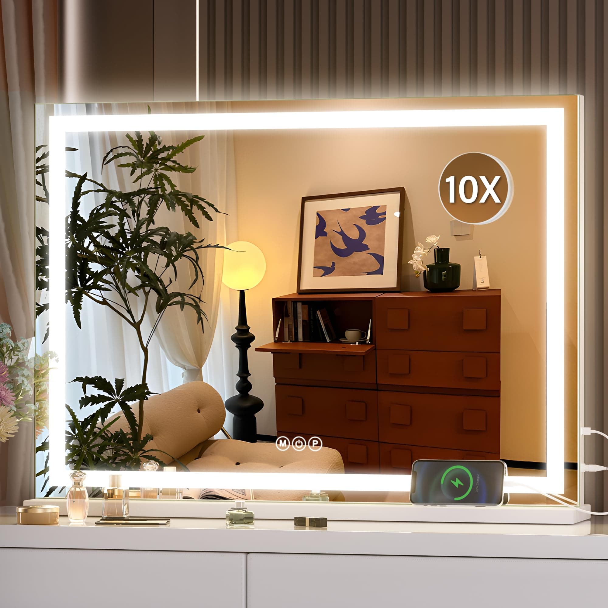 Hasipu Lighted Makeup Mirror LED Makeup Mirror Dimmable 3-Level Dimmer Touch Screen Control Makeup Mirror White (70x50cm-White)