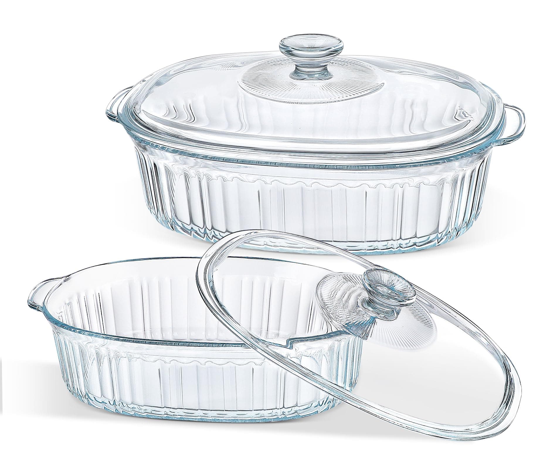 4-Piece Glass Casserole Baking Dish, Set of 2 Casseroles With Glass Lids, 1.9 Qt and 3 Qt
