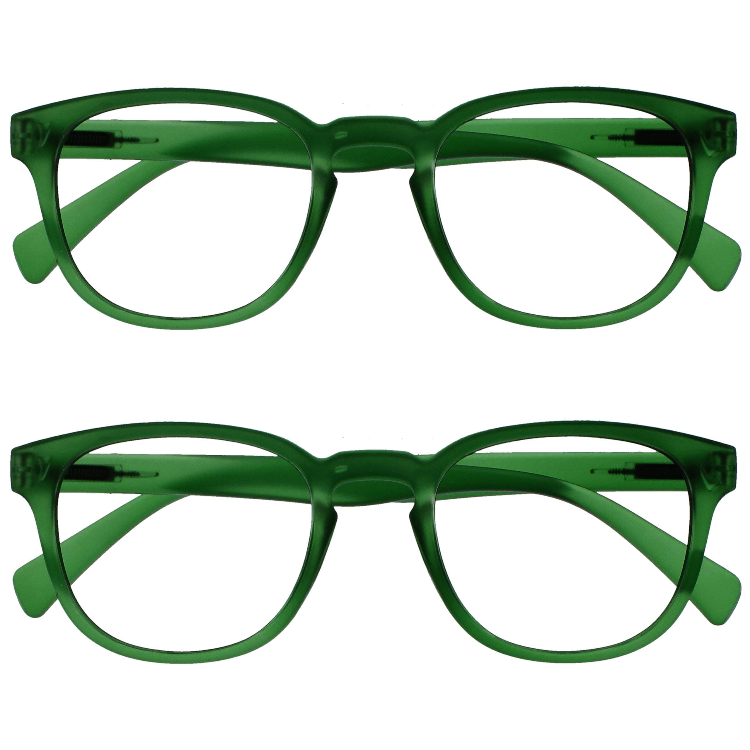 Opulize Pop 2 Pack Retro Round Smooth Matt Moss Green Mens Womens Reading Glasses Spring Hinges RR2-6 +2.50