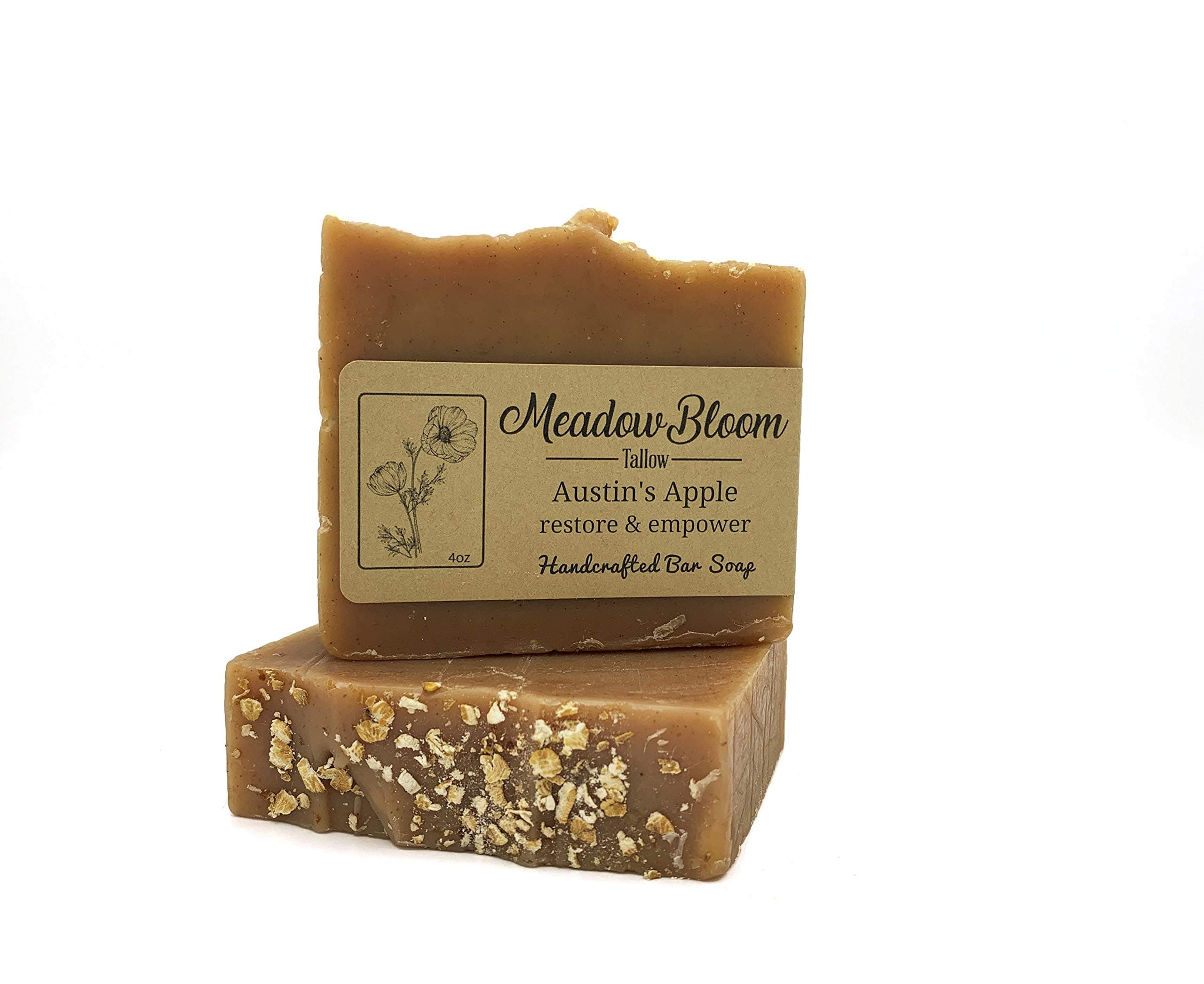 Meadow Bloom Tallow Bar Soap - Apple 2 Pack - Made with All Natural 100% Grass Fed Tallow Handmade Soap Bar - Great for Face or Body Soap