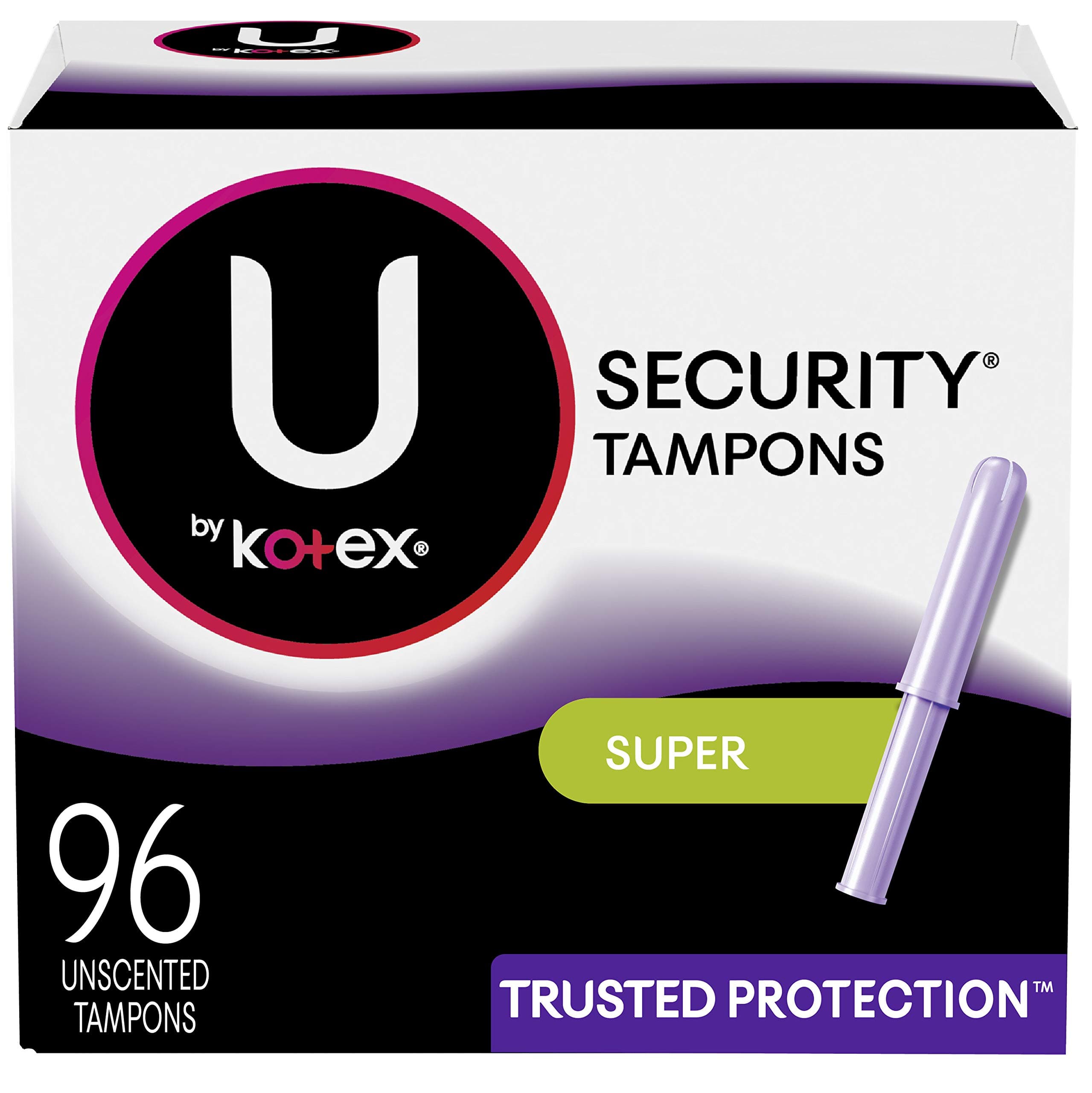 Security Tampons, Super Absorbency, Unscented, 96 Count (6 Packs of 16) (Packaging May Vary)