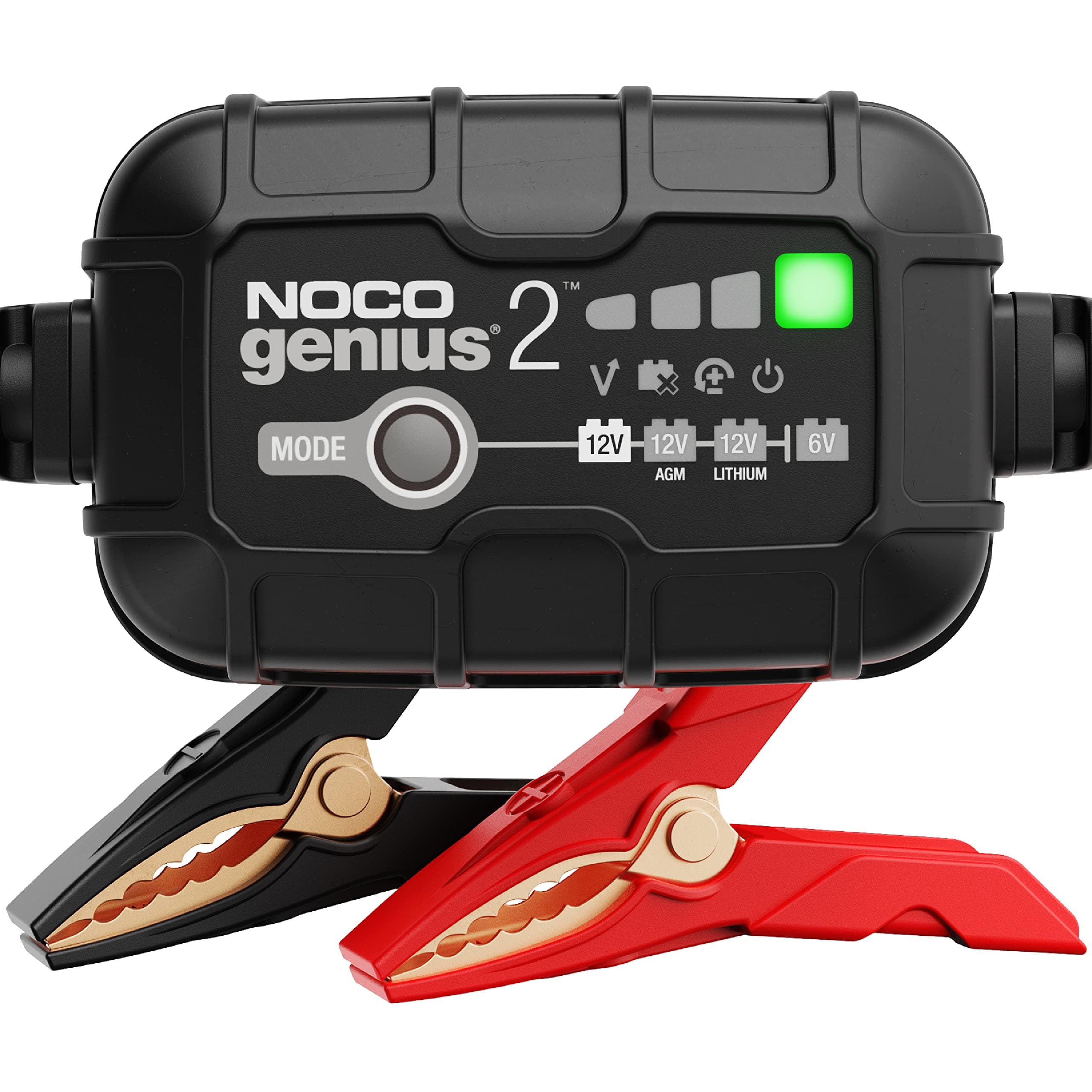 GENIUS2, 2-Amp Fully-Automatic Smart Charger, 6V And 12V Battery Charger, Battery Maintainer, And Battery Desulfator With Temperature Compensation