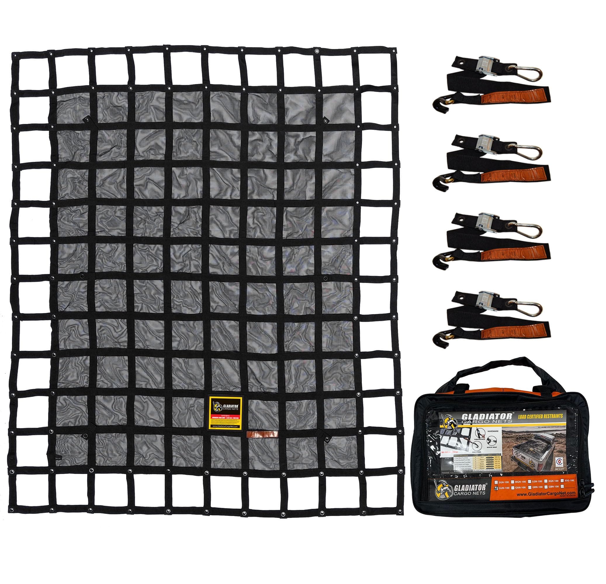 - GLADIATOR CARGO NETS - Heavy Duty Cargo Net - Truck Accessory - Cargo Carrier -Truck Organizer - Medium-Trailer-Pickup-Boat-Jeep-SUV-Camping-(WLL): 1,500 lbs (MGN-100) 6.75' x 8' ft.