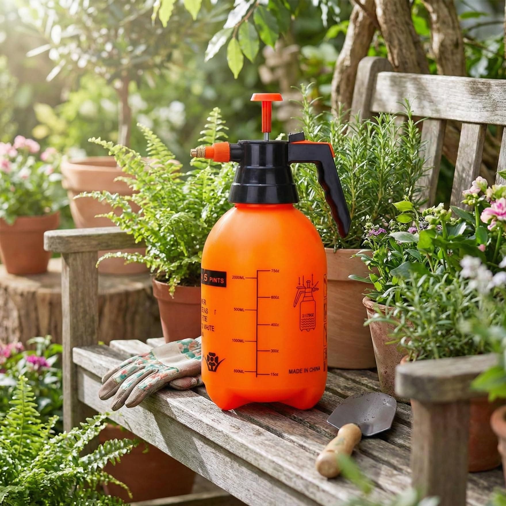 ecofynd 2L Pressure Spray Pump Bottle with Adjustable Nozzle, Heavy Duty Gardening Water Pump Sprayer, Water Sprayer for Home Garden Lawn Plants Watering & Cleaning (GSPRAY002)