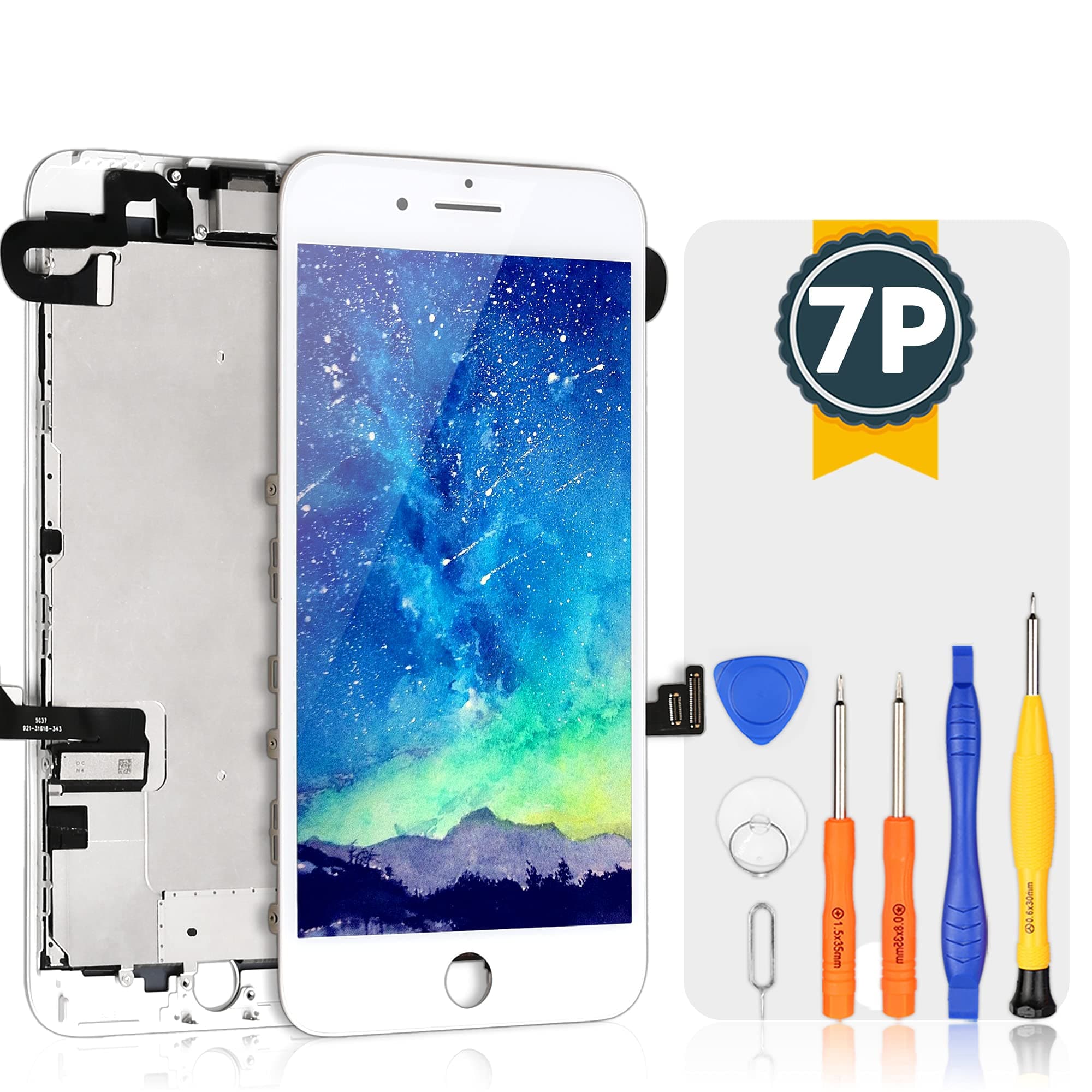 bokman for iPhone 7 Plus White Screen Replacement Parts Full Display Assembly with Earpiece Speaker and Front Facing Camera Pre-assembled