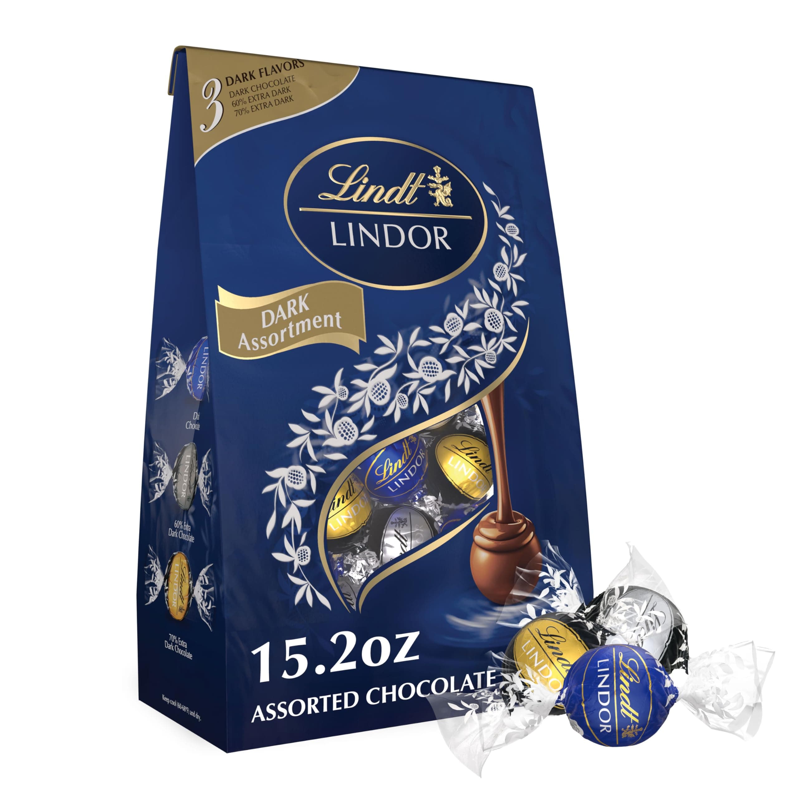 LINDOR Assorted Dark Chocolate Candy Truffles, Assorted Chocolate with Smooth, Melting Truffle Center, 15.2 oz. Bag