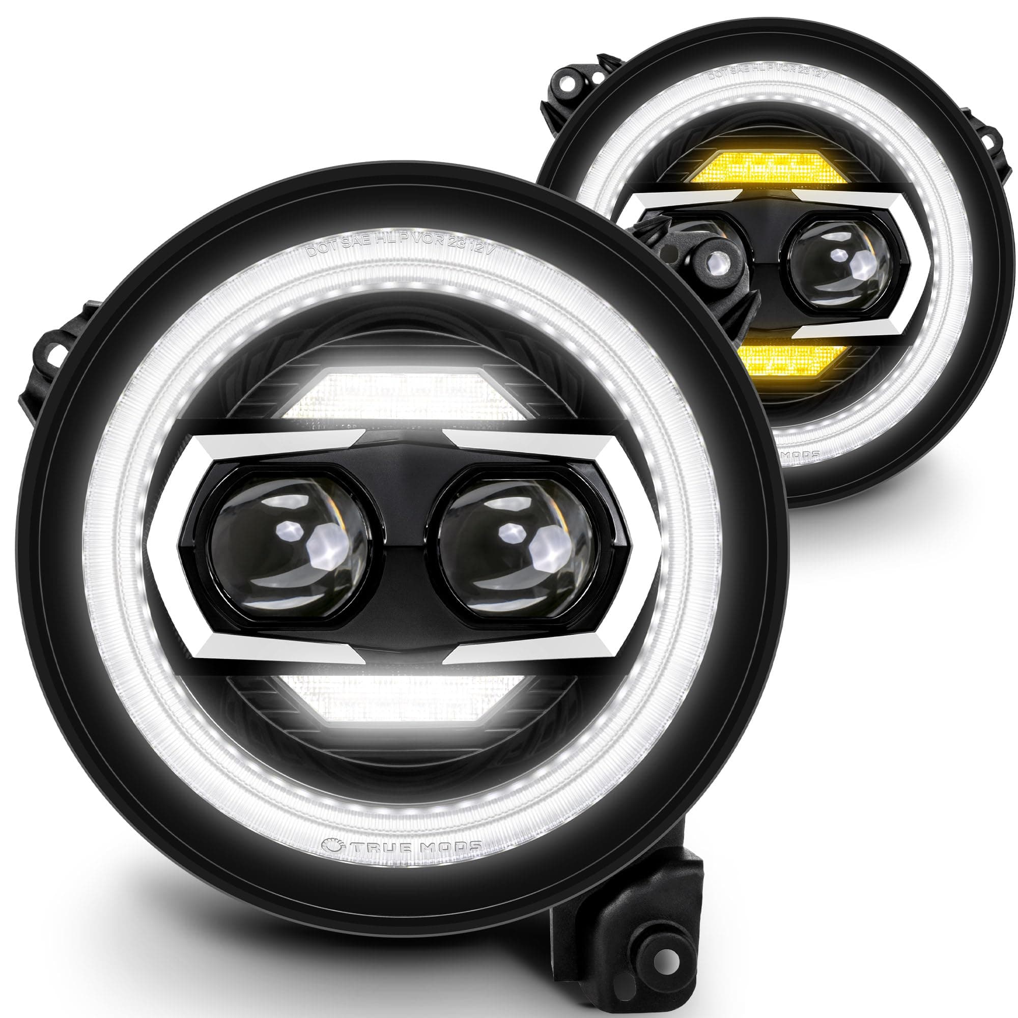TRUE MODS 9” Inch Round LED Headlights Replacement for Jeep Wrangler JL JLU Unlimited Gladiator JT 2018-2024 Accessories [DOT Approved] [DUAL HALO DRL] [Plug n Play]